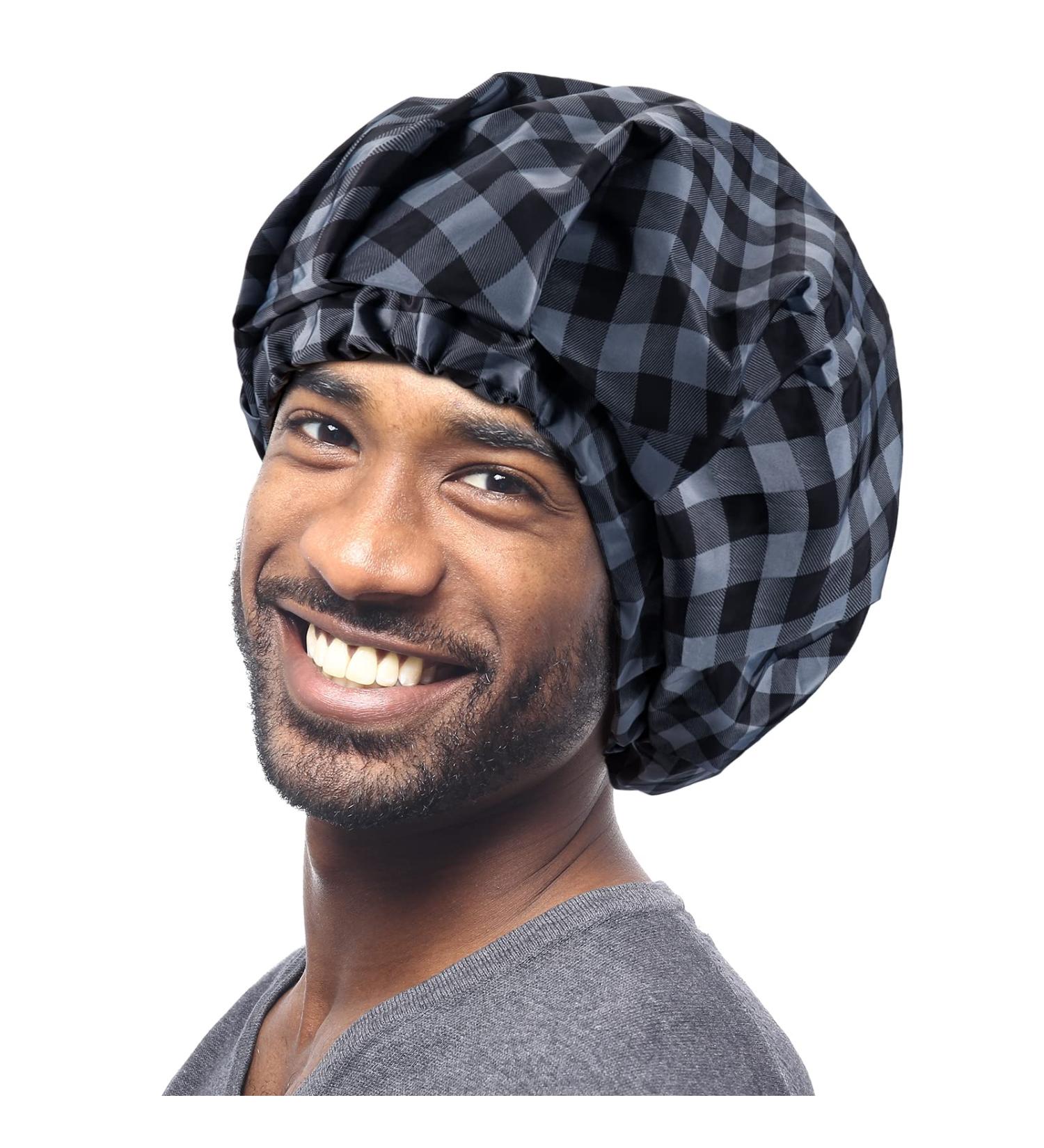 Kenllas Large Waterproof Shower Cap for Men - Reusable & Adjustable Bath Cap for Dreadlock Braids Curly Hair - Gray - Buy Online on GoSupps.com