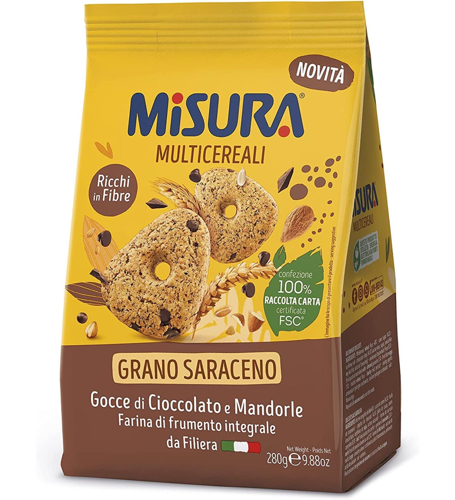  Misura Misura Pack of 6 Grano Saraceno Whole Grain Multigrain Biscuits with Chocolate Drops and Almonds 280g - Buy Online on GoSupps.com