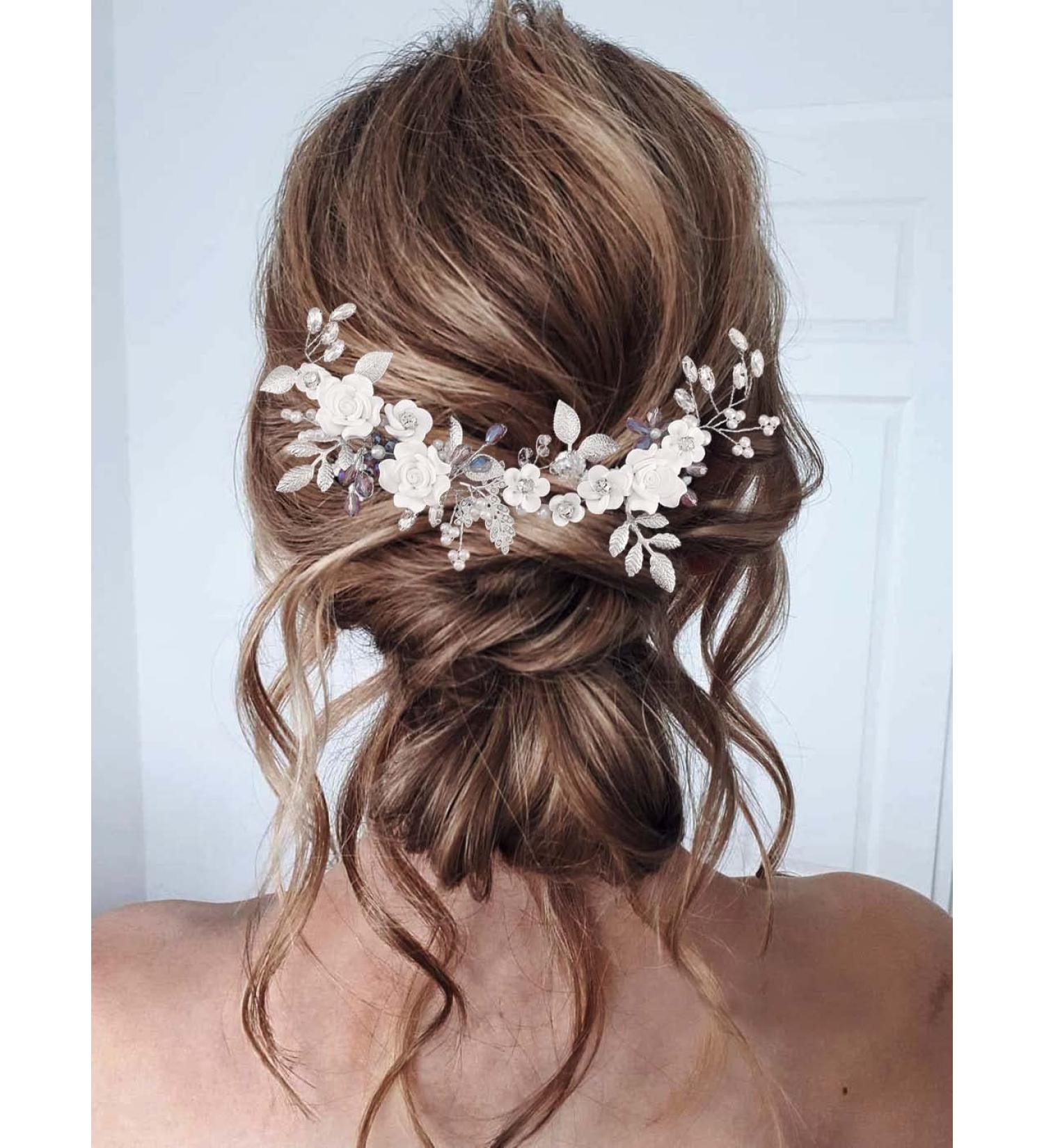 Catery Silver Bridal Hair Vine with Blue Rhinestones - Wedding Headband for Women and Girls - Buy Online on GoSupps.com