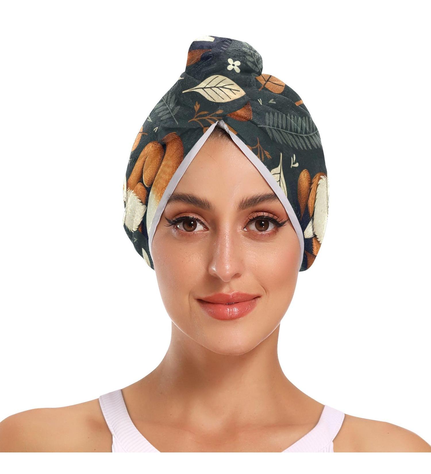 Buy Fox and Leaves Hair Towel 2 Pack - Super Absorbent Quick Dry Hair Turbans for Women & Girls - International Shipping Available - Buy Online on GoSupps.com