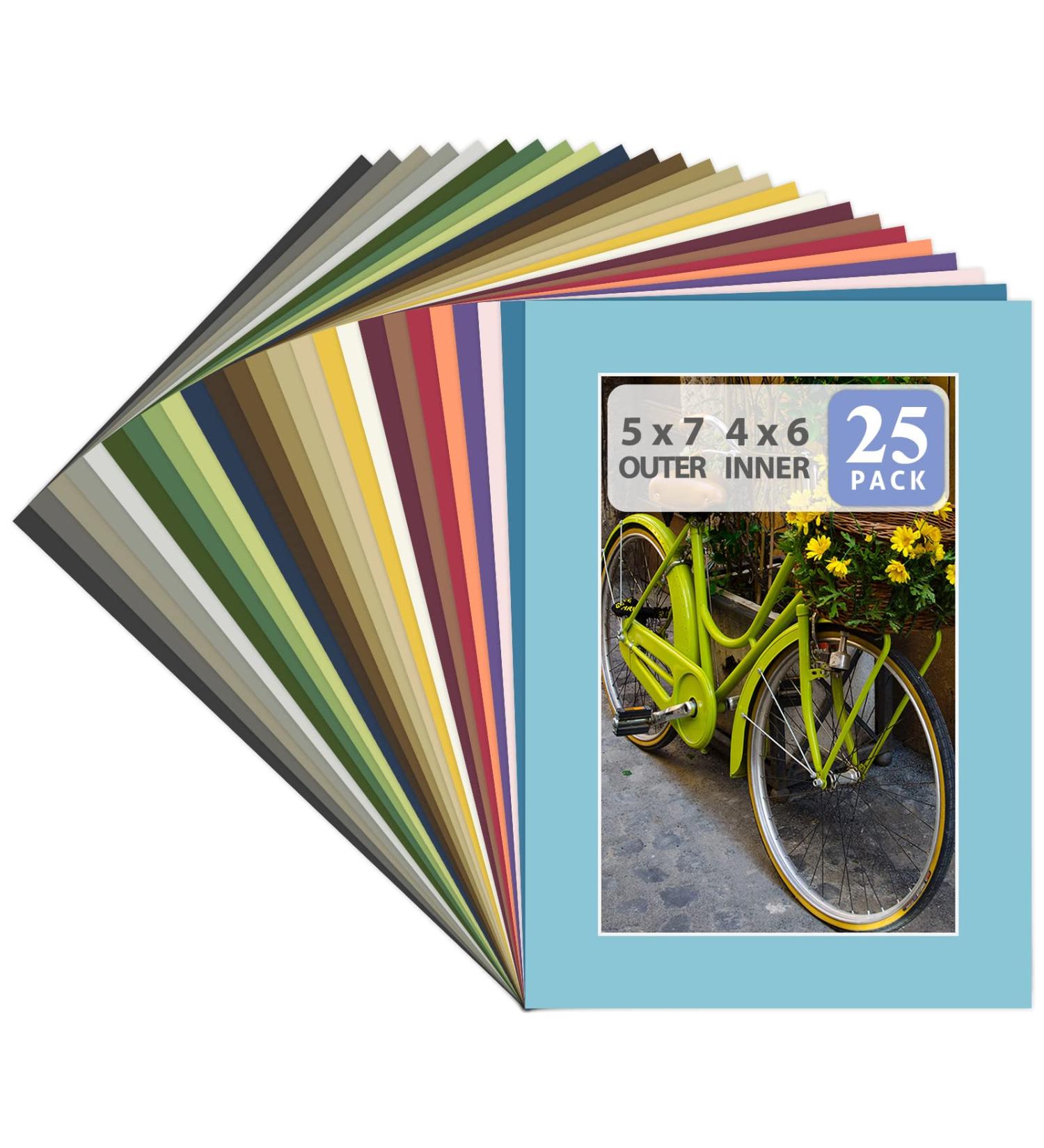 Golden State Art Pack of 25 Acid-Free Mix 5x7 Photo Mats with White Core - Bevel Cut for 4x6 Pictures - Premier 25 Pack Mix Color Mats - Buy Online on GoSupps.com