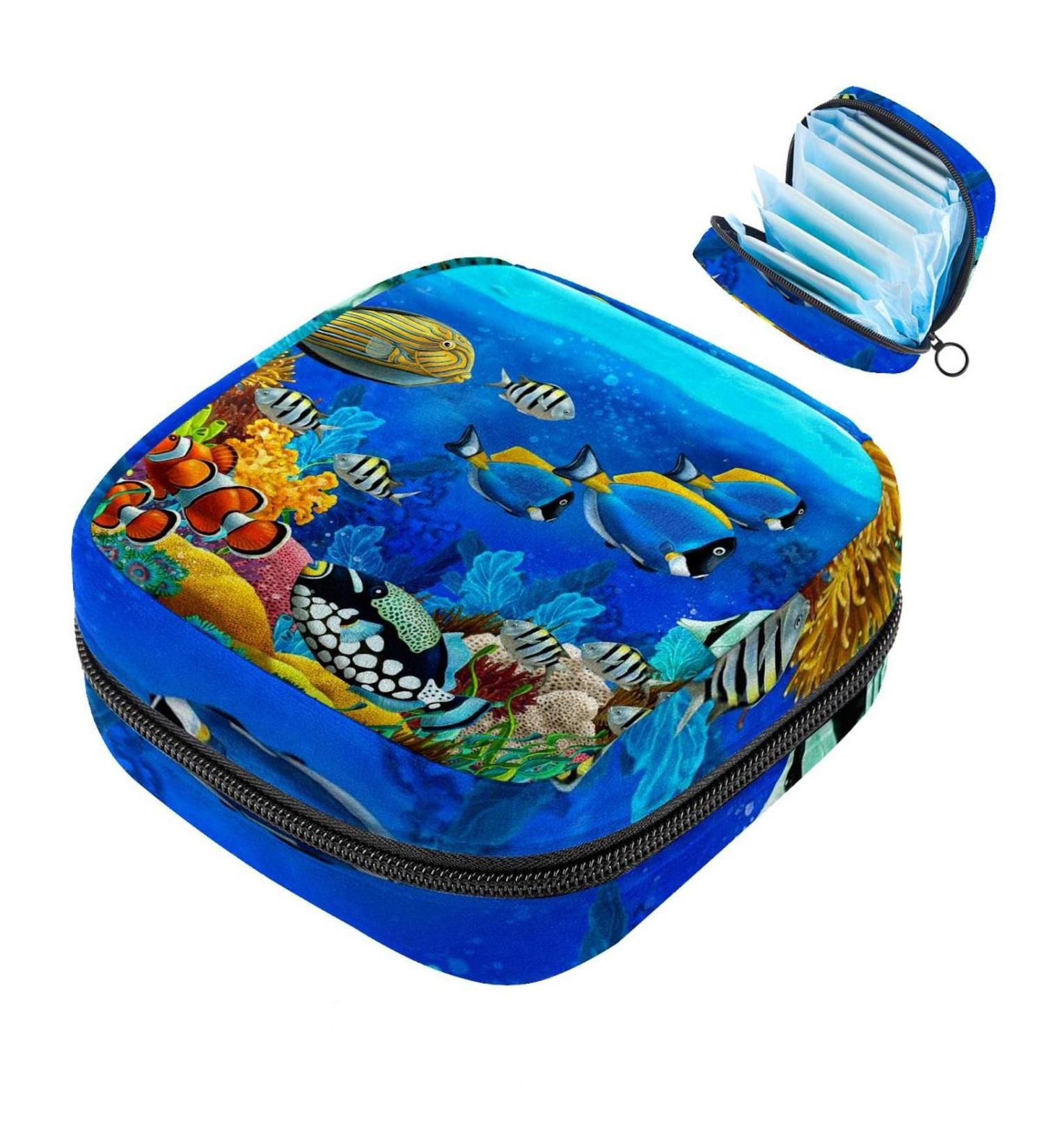 Stylish Underwater World Menstruation Pad Bag with Zipper - Women's Tampon & Napkin Bag - Eco-Friendly Collective Bag for Girls - Buy Online on GoSupps.com