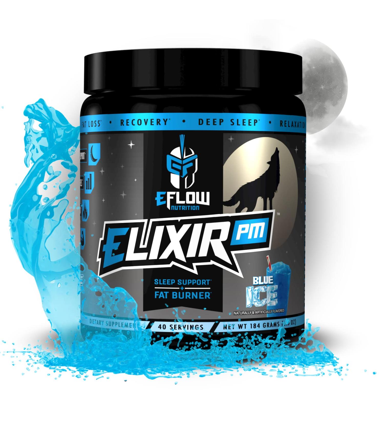 Eflow Nutrition Elixir PM - Night Time Fat Burner & Natural Sleep Support - Appetite Suppressant & Weight Loss - Blue Ice (40 Servings) - Buy Online on GoSupps.com