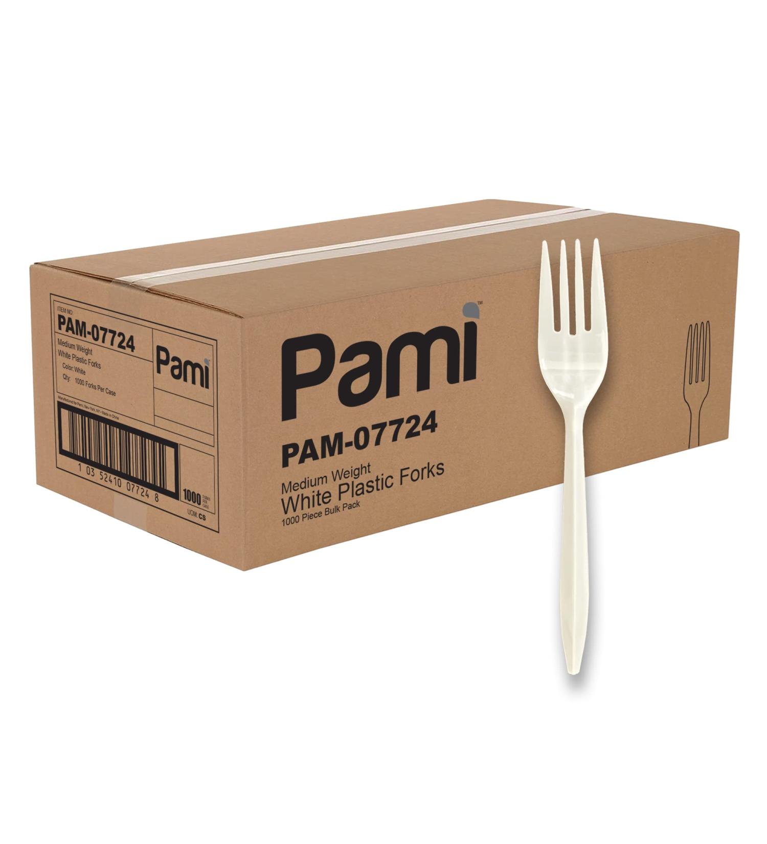 PAMI Medium Weight Disposable Plastic Forks 1000-Pack - Bulk White Silverware for Parties, Weddings, Catering - Sturdy Single-Use Forks - Buy Online on GoSupps.com