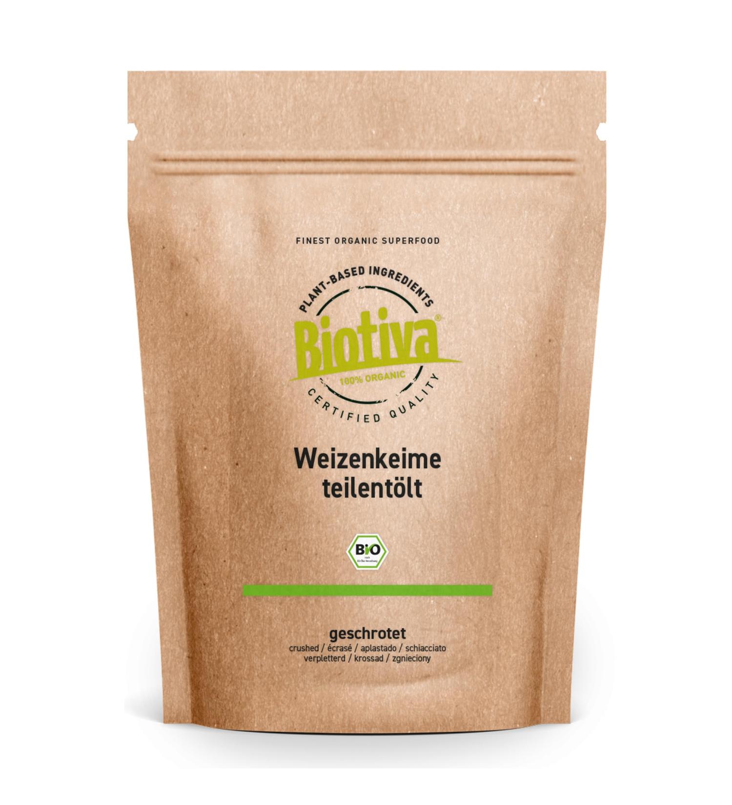 Germe de bl partiellement huil et concass Bio 250g - germe de bl allemand- id al pour un petit d jeuner complet - riche en vitamines et oligo- l ments- qualit bio premium- Biotiva - Buy Online on GoSupps.com