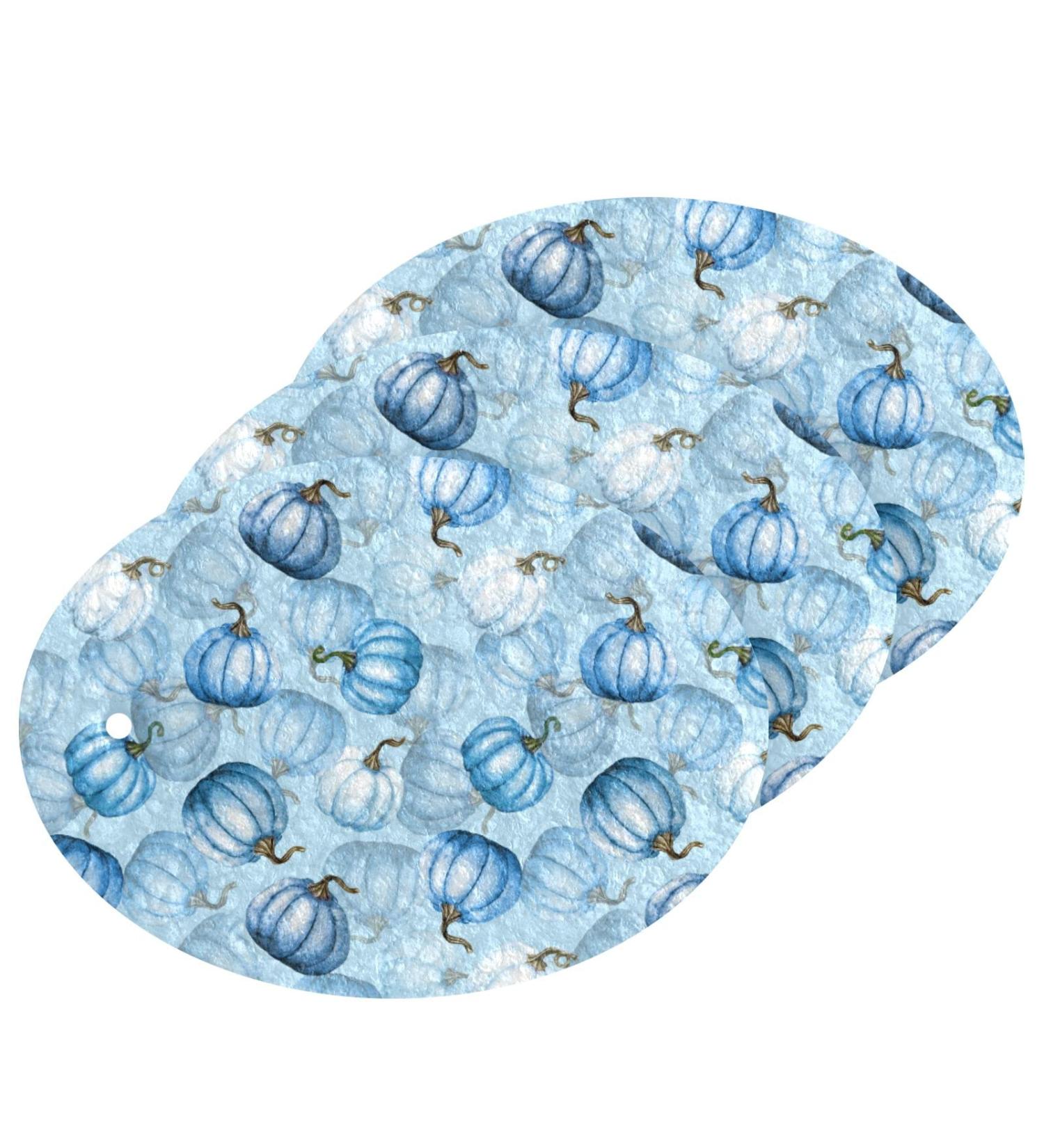 3-Pack Cleaning Kitchen Sponges Oval Blue Pumpkins Kitchen Cellulose Dishwashing Wood Pulp Cotton - Buy Online on GoSupps.com