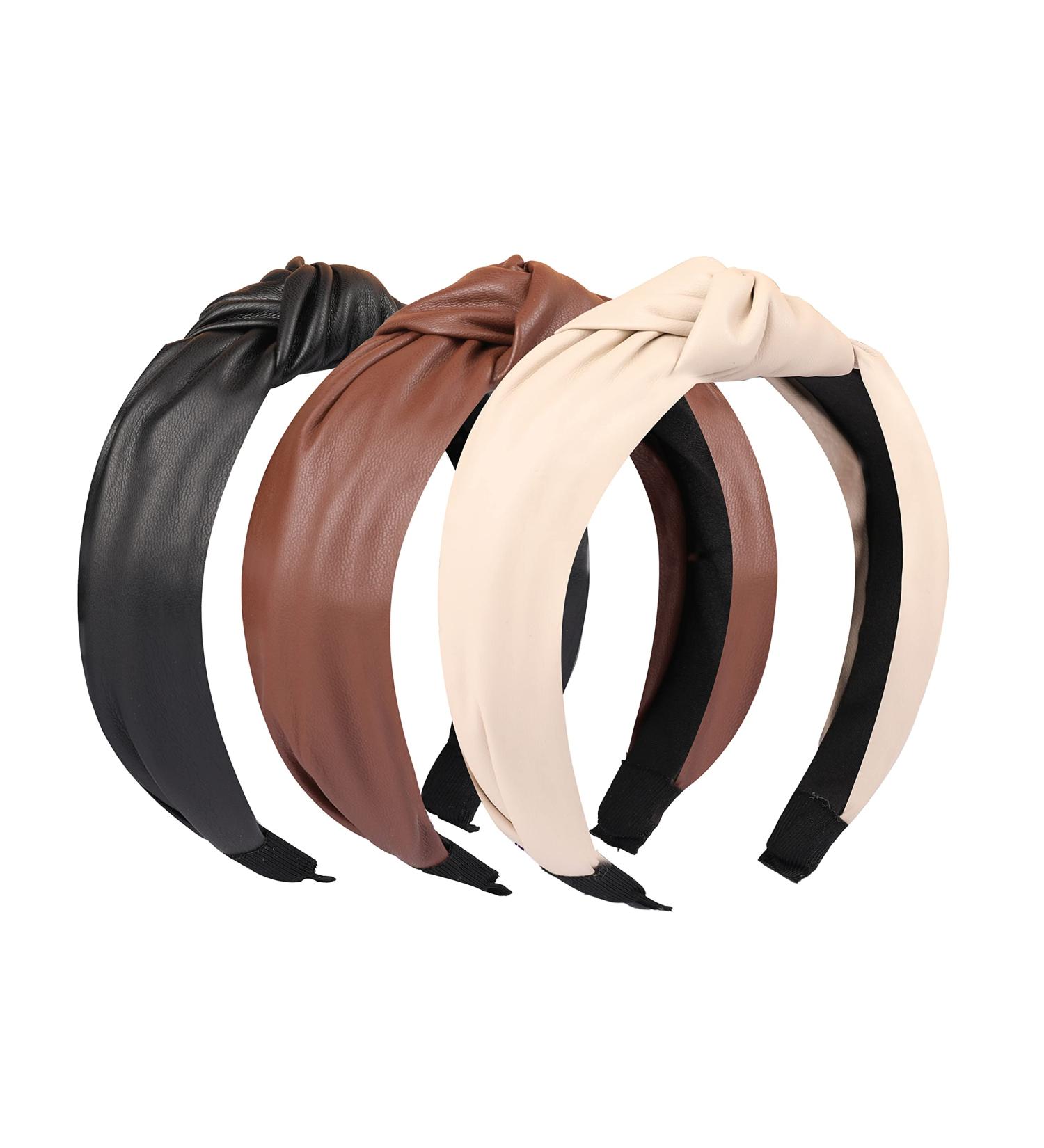 Manshui 3 Pcs PU Leather Cross Knotted Headbands - Top Knot Hair Accessory for Girls and Women - Mothers Daughters Gifts - PU Leather Combo - Buy Online on GoSupps.com
