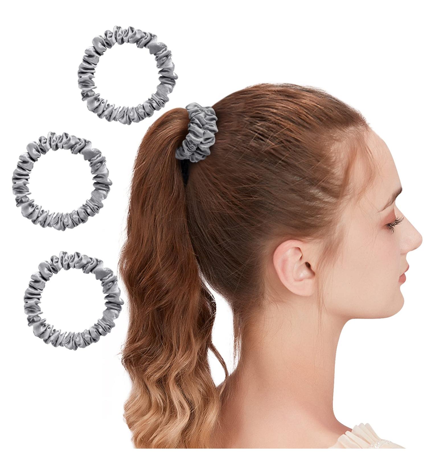 Osilk 3 Set 100% Silk Hair Ties - Small Scrunchy Hair Jewelry & Elastic Hair Bands - Gray Rubber Hair Bands (3 Pieces) - Buy Online on GoSupps.com