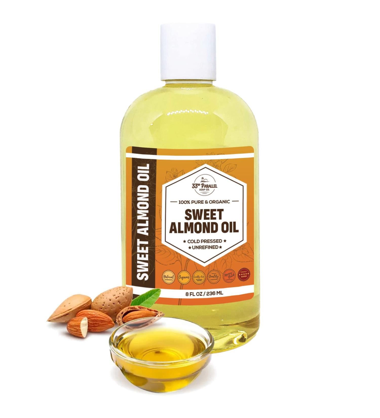 Organic Sweet Almond Oil - 100% Pure Cold Pressed for Skin, Face, Hair & Soap Making - Carrier for Essential Oils - 8 Fl Oz (Pack of 1) - Buy Online on GoSupps.com
