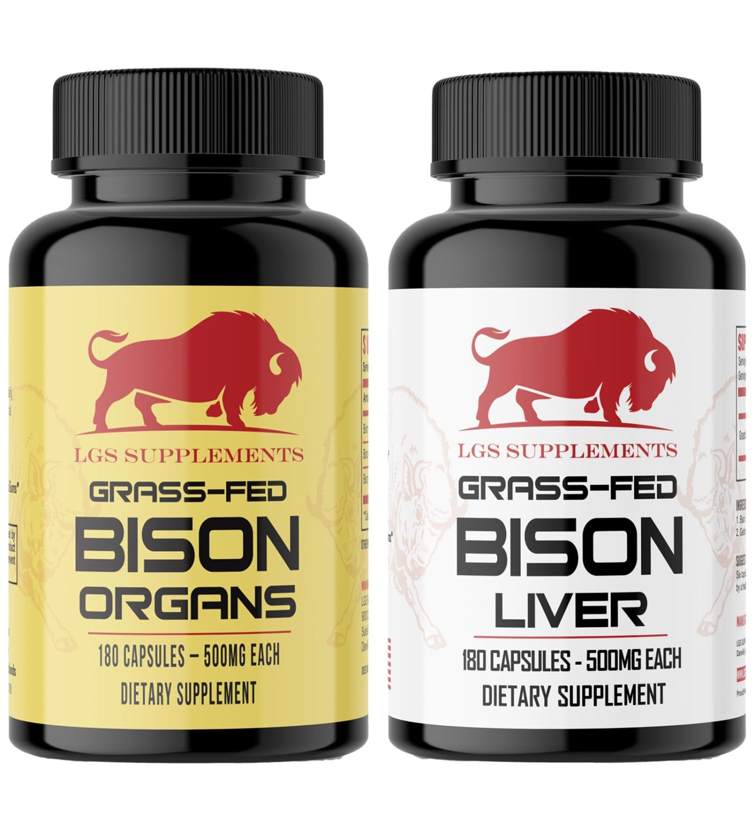 LGS Supplements Starter Pack Grass Fed Bison Liver Capsules Organ Capsules Non-GMO Supports Energy Production Detoxification Digestion Immunity and Full Body Wellness - Buy Online on GoSupps.com