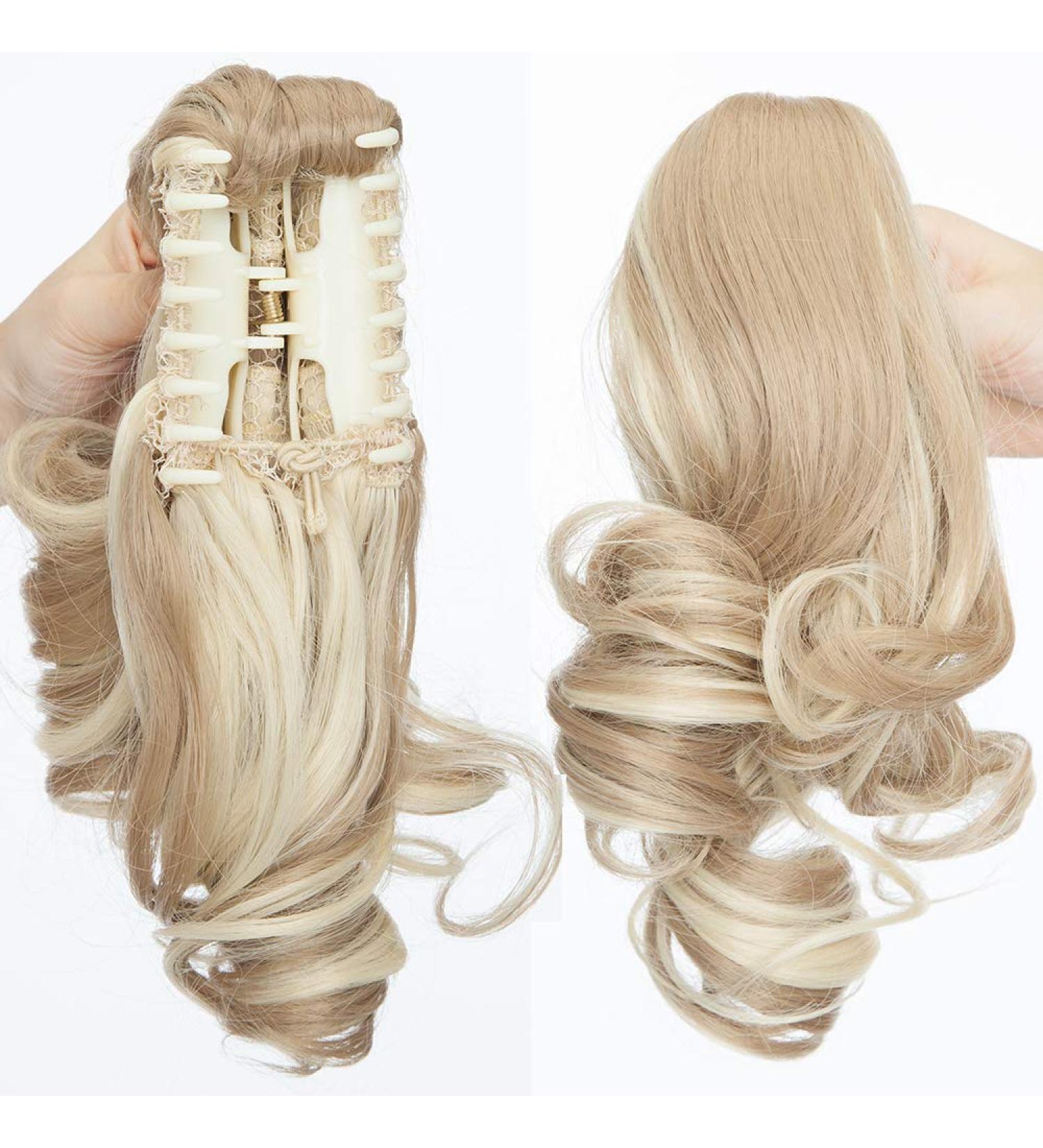 Sego Ponytail Extension - Voluminous Wavy Hair Piece in Sandy Blonde & Blond Bleach (110g 30cm) - Realistic Braid Hair Extensions for Ultimate Style - Buy Online on GoSupps.com