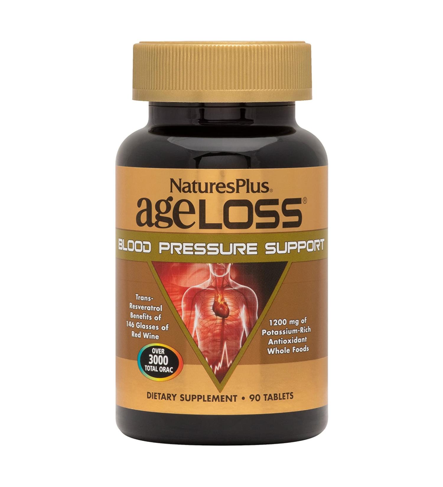 NaturesPlus AgeLoss Blood Pressure Support - 90 Tablets - with Trans-Resveratrol & 1200 mg of Whole Foods - Vegetarian Gluten Free - 30 Servings - Buy Online on GoSupps.com