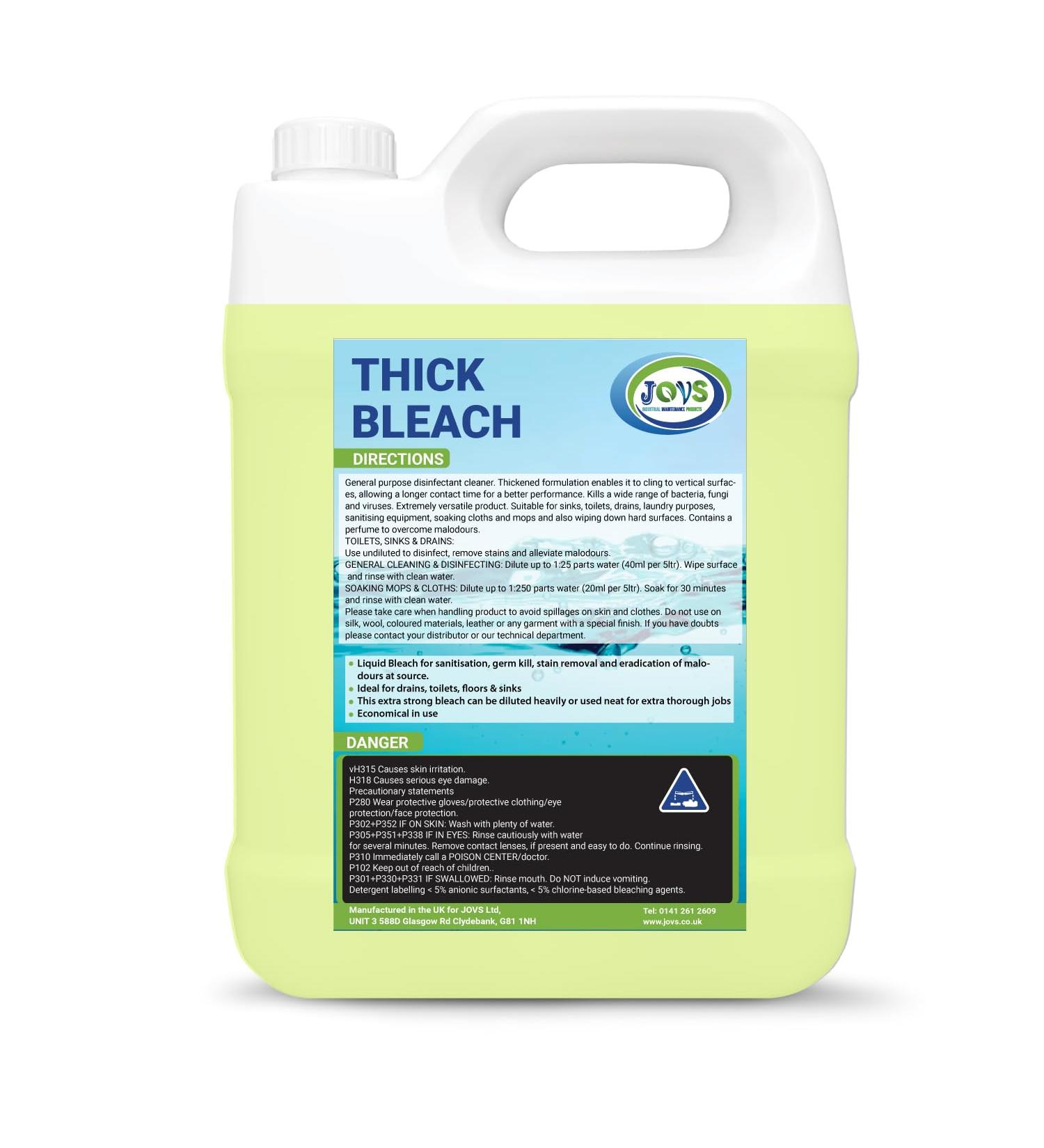 Jovs Thick Bleach 5 Litre - Professional Bleach for Cleaning Toilet Drains and Floors - Hospital Grade - Buy Online on GoSupps.com