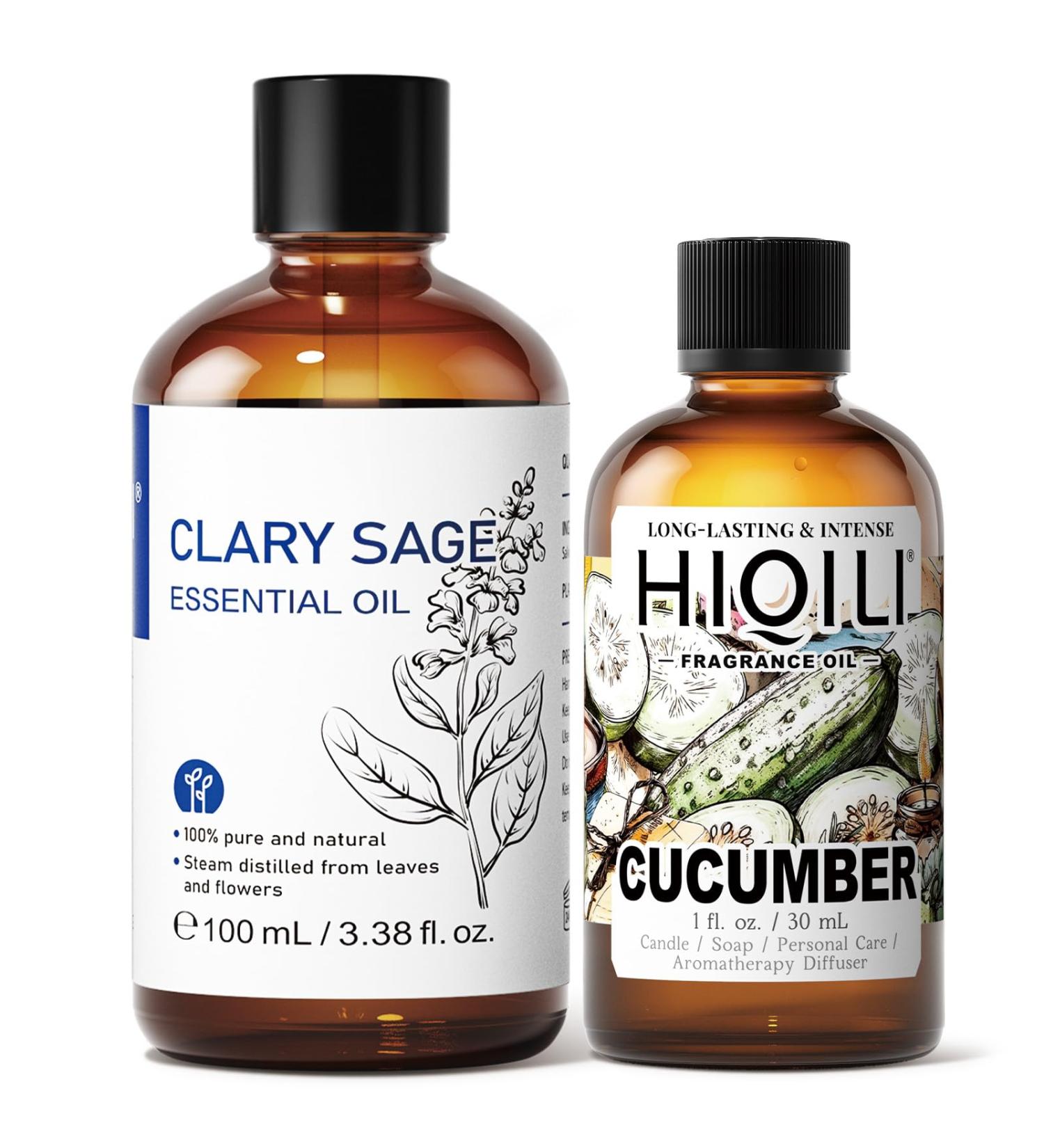 HIQILI 100ML Clary Sage Essential Oil & 30ML Cucumber Fragrance Oil for DIY Diffuser - Buy Online on GoSupps.com