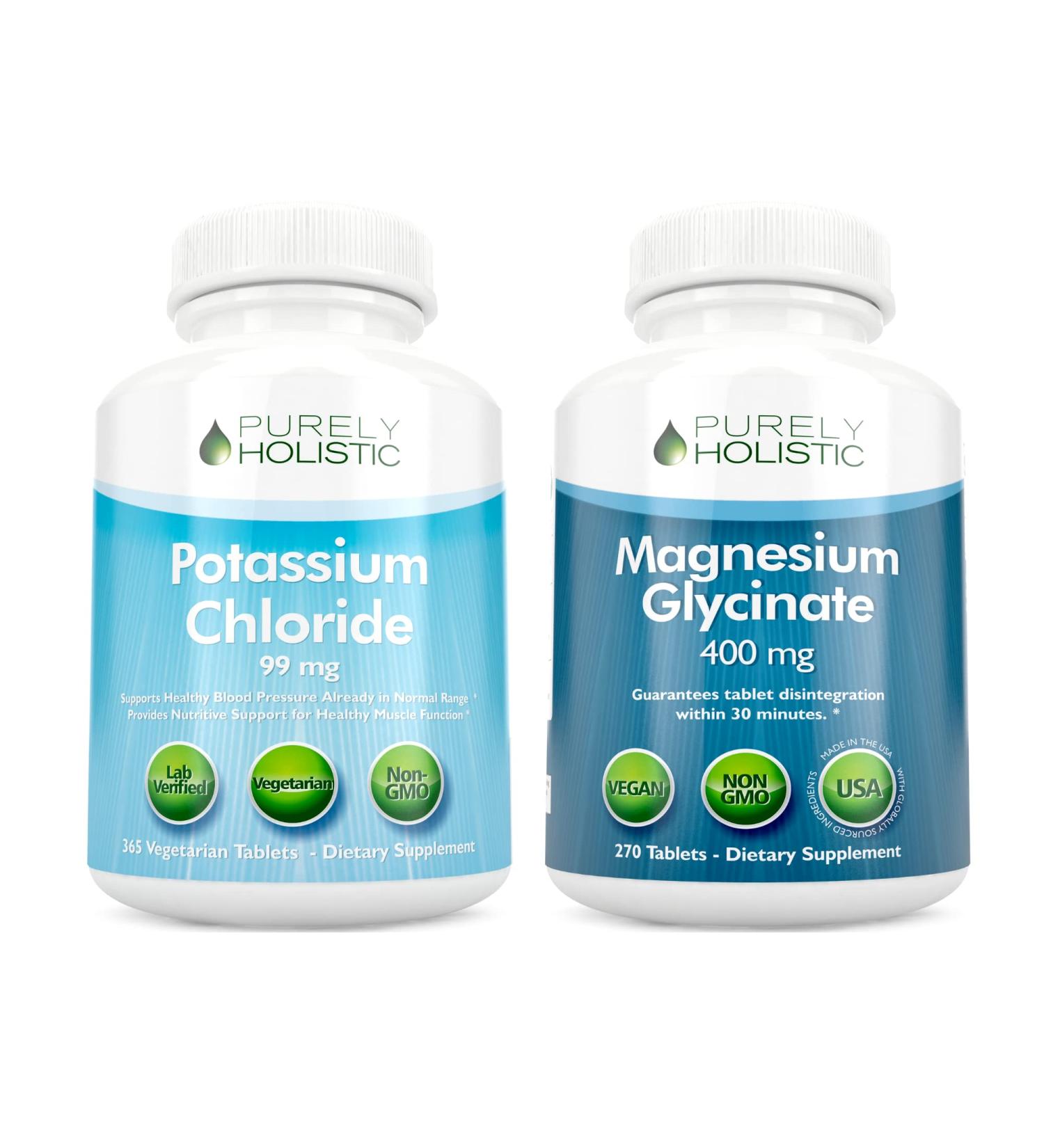 Potassium Chloride 99mg + Magnesium Glycinate 400mg Bundle - 365 + 270 Tablets - Made in USA | Vegetarian Formula - Buy Online on GoSupps.com