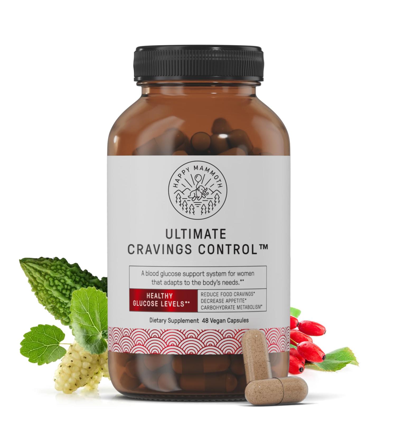 Happy Mammoth Ultimate Cravings Control Sugar & Carb Cravings Support Chromium Natural Appetite Management & Metabolism Supplement for Adults Non-GMO No Gluten Dairy Soy or Sugar 48 Capsules - Buy Online on GoSupps.com