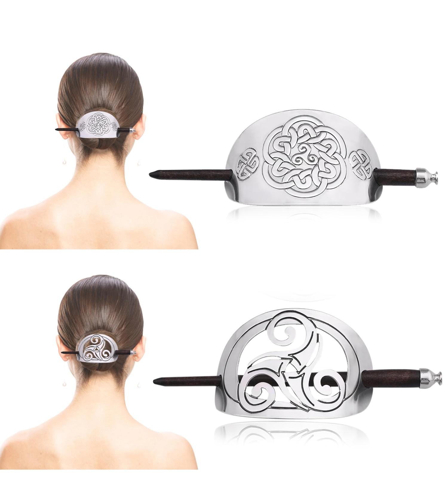 Celtic Hair Clip Set for Women - Vintage Nordic Viking Knot Slide Pins with Wooden Stick for Long Hair (2pcs) - Buy Online on GoSupps.com