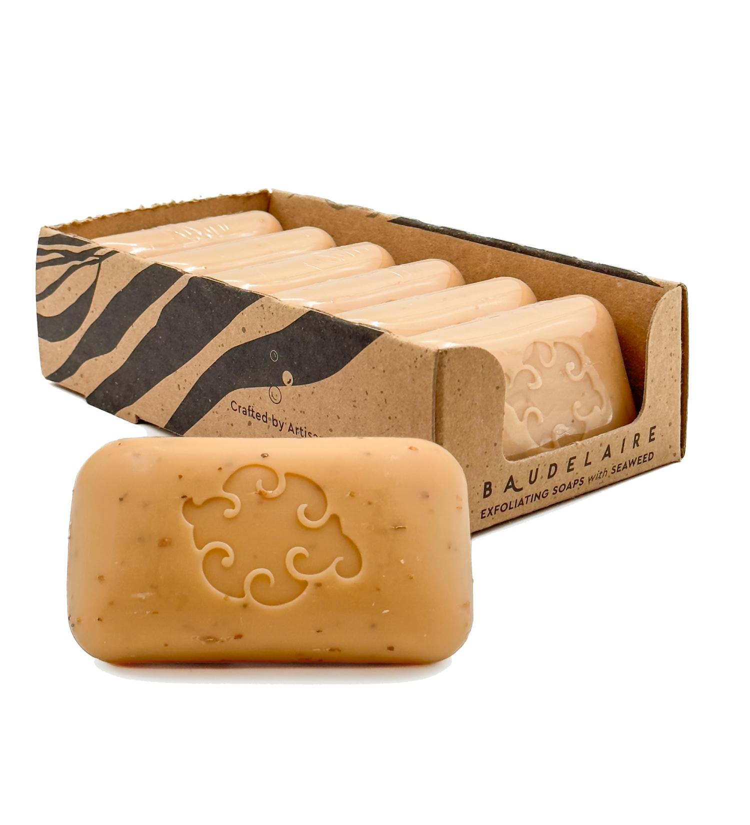Baudelaire Exfoliating Soap Loofa Spice Bath Soap & Body Soap Natural Soap Triple Milled with 100% Natural Fragrance 2% Seaweed and Sustainable Palm Oil - 5 oz (COMES IN 6 PIECE BOX!)
