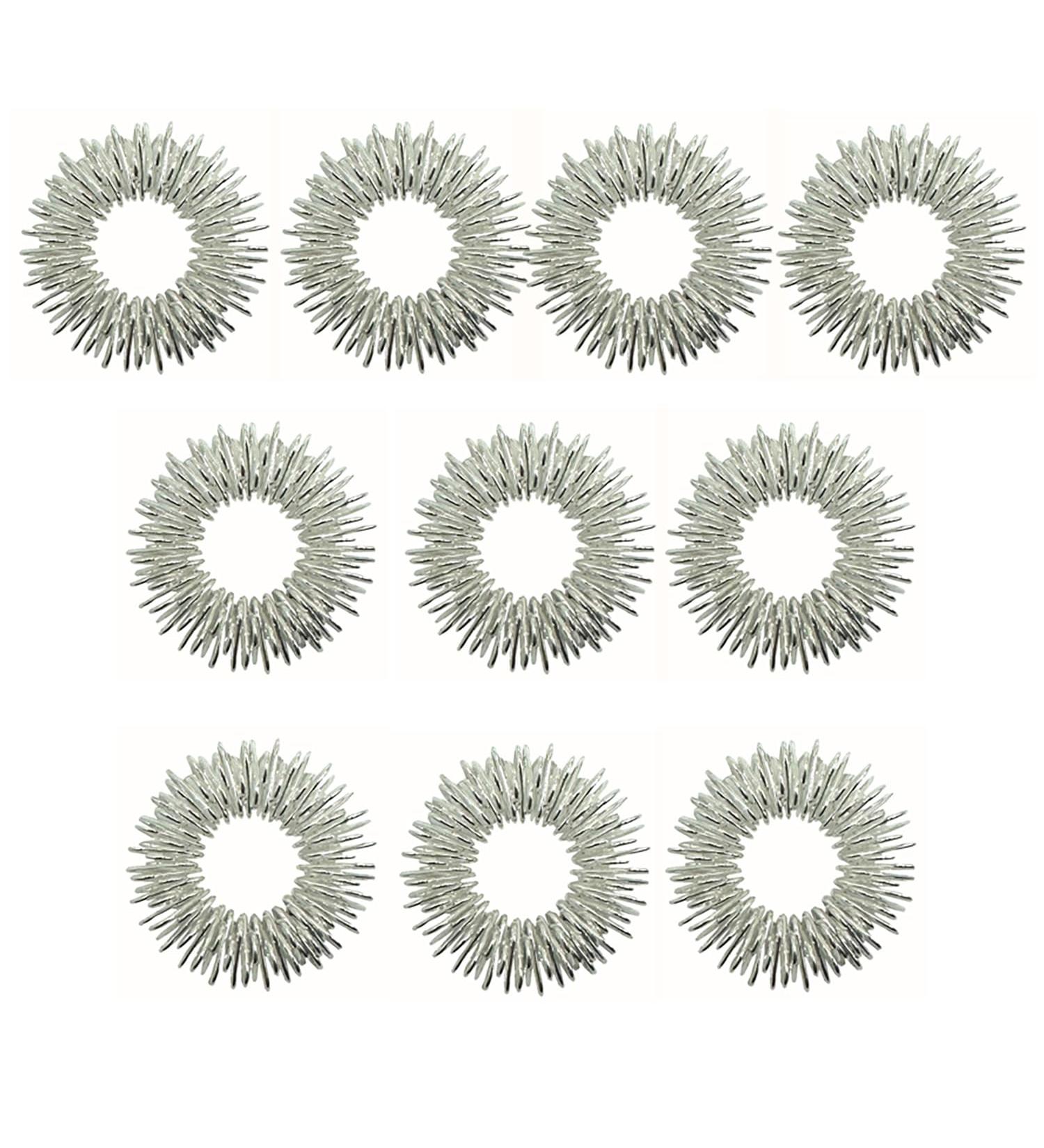 10 Silver Acupressure Massage Rings - Stress Relief & Enhanced Blood Circulation for Fingers & Toes - Buy Online on GoSupps.com