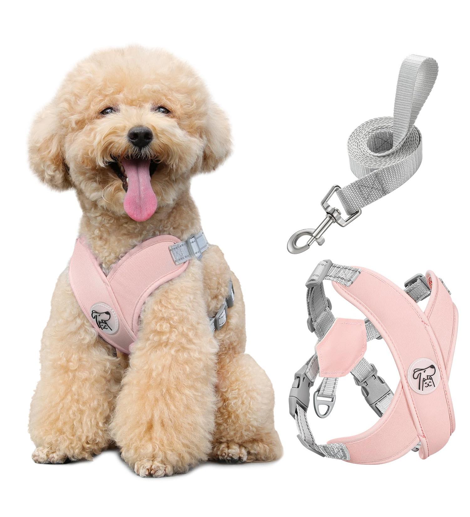 Pawaboo Dog Harness & Leash Set - Adjustable X-Frame Vest for Small & Medium Dogs - Breathable Anti-Train Design Pink (M) - International Shipping - Buy Online on GoSupps.com