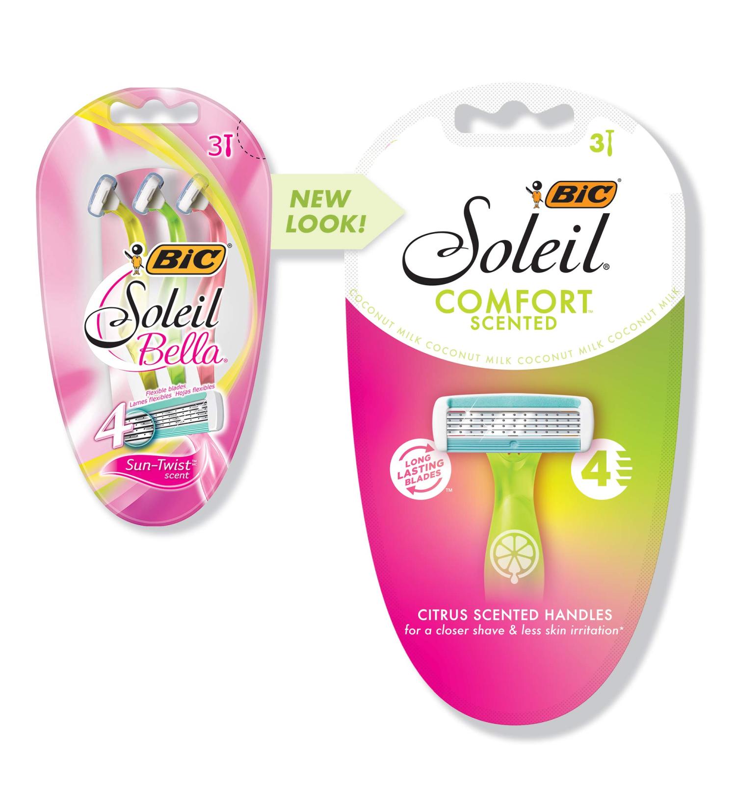 BIC Soleil Comfort Disposable Razors for Women - 4 Flexible Blades, Comfortable Grip, Assorted Colors - 3-Count - Buy Online on GoSupps.com