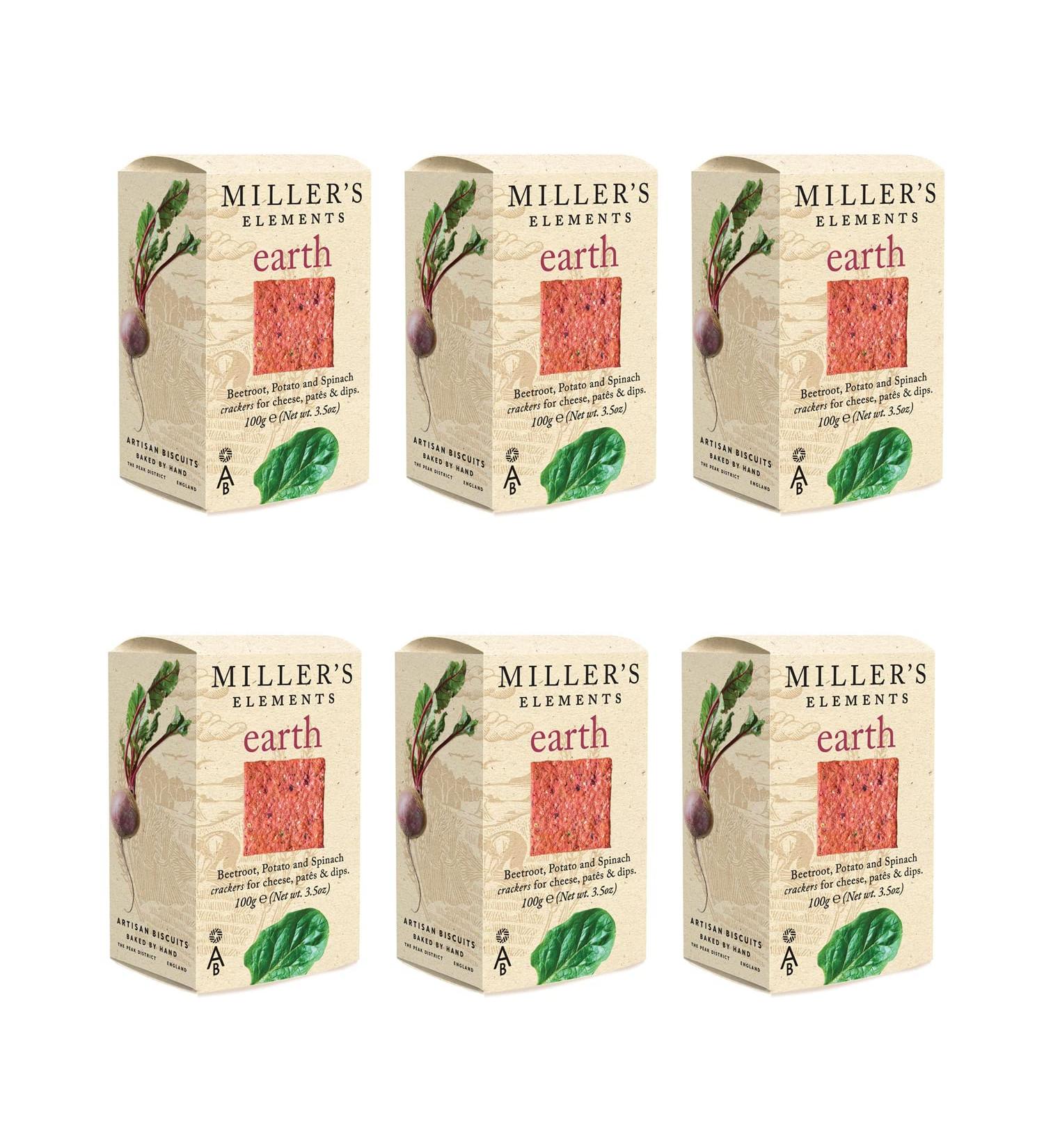 Miller's Earth Artisan Biscuits Potato, Beetroot & Spinach Crackers 100g Pack of 6