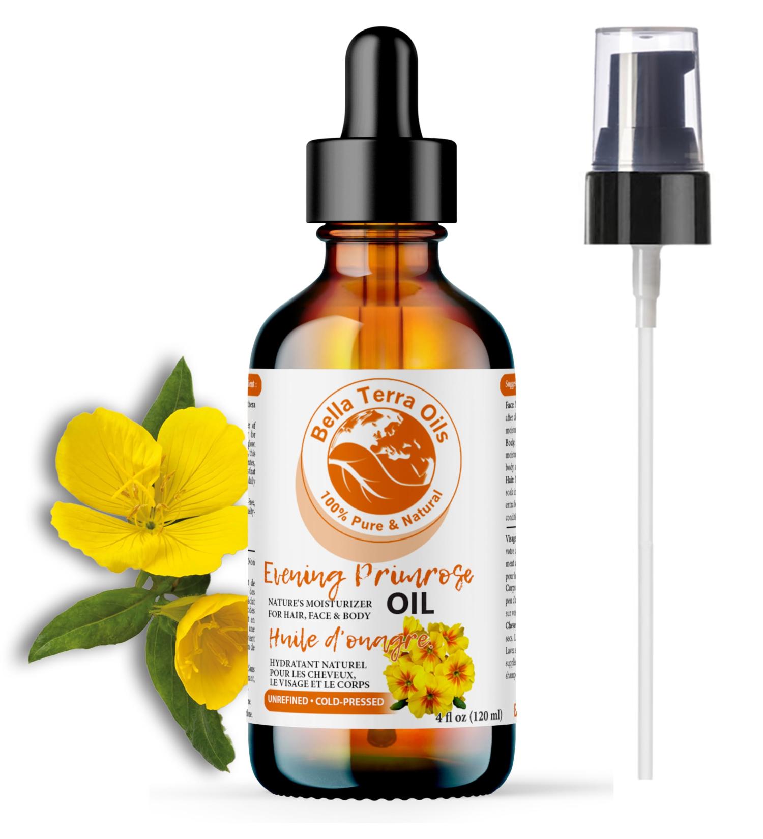 Bella Terra Oils Evening Primrose Oil. 120ml. 100% Pure. Cold-pressed. Unrefined. All Natural. Rich in GLA. Chemical-free. Soothes Dry Skin. Nourishes Skin & Hair. 120 ml (Pack of 1) - Buy Online on GoSupps.com