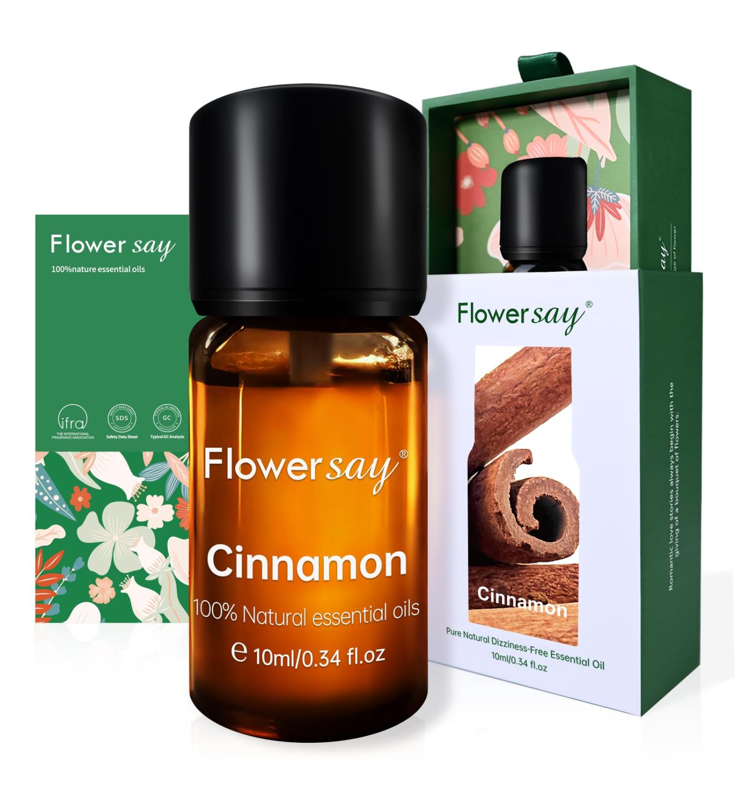 FLOWERSAY Cinnamon Essential Oil 10ml 100% Pure Cinnamomum Cassia from China Aromatherapy Grade for Diffuser Massage Soap Making DIY - Buy Online on GoSupps.com