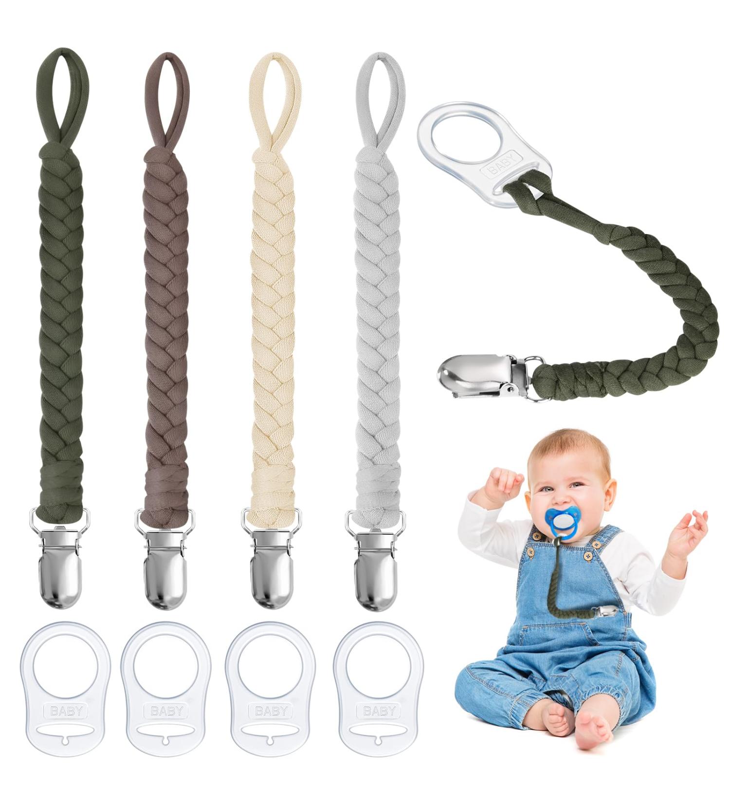 Buy Aolso Cotton Pacifier Chains - 4PCs Clips for Boys & Girls Braided Dark Green/Coffee/Beige/Gray Eco-Friendly Baby Accessories - Buy Online on GoSupps.com