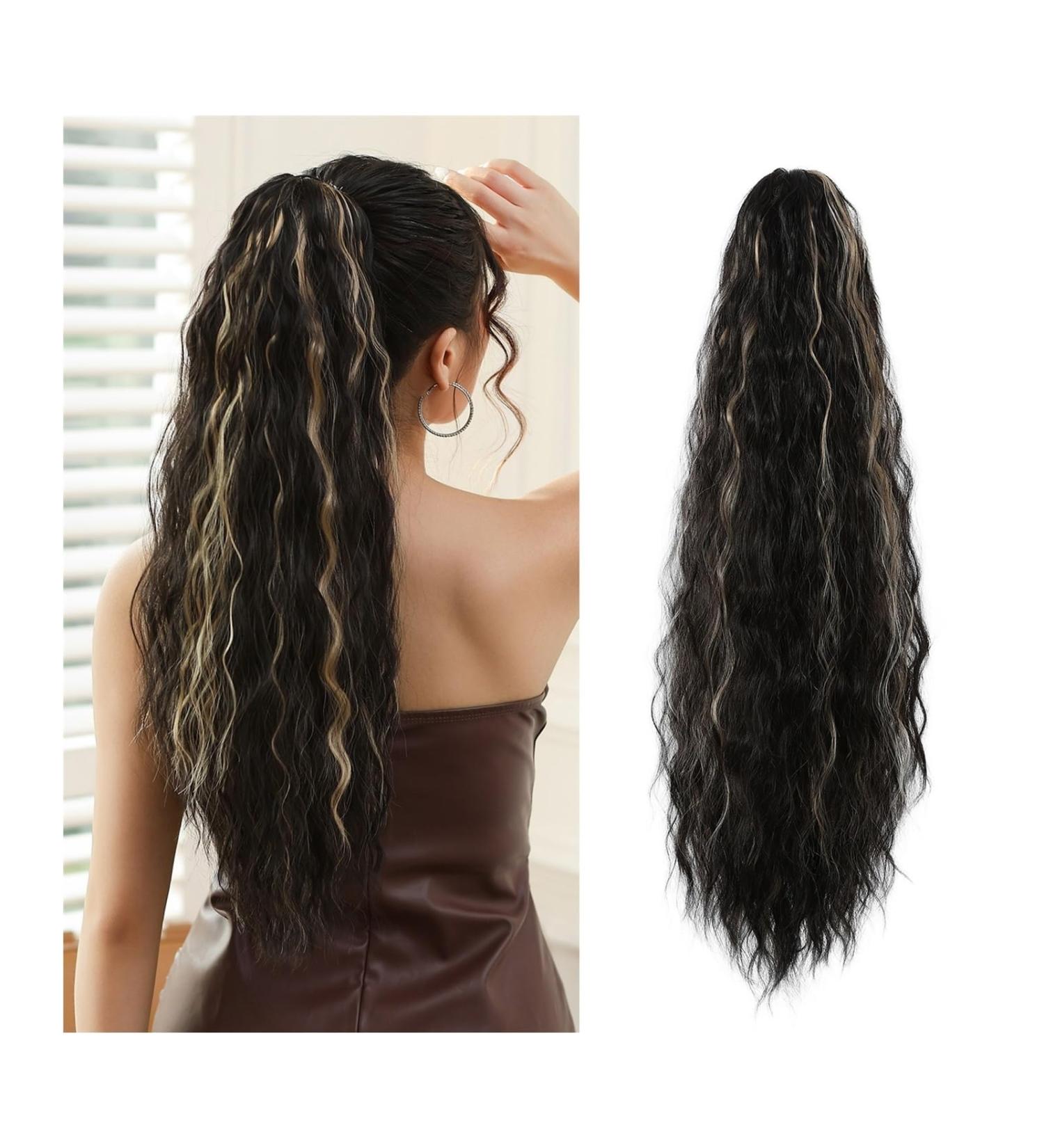 Ponytail Extensions Extensions Ponytail Hairpiece for Women Heat Resistant 24inch Synthetic Ponytail Long Wavy Black Claw Clip Ponytail Braid In Hair for Women(NMW1047-13) - Buy Online on GoSupps.com