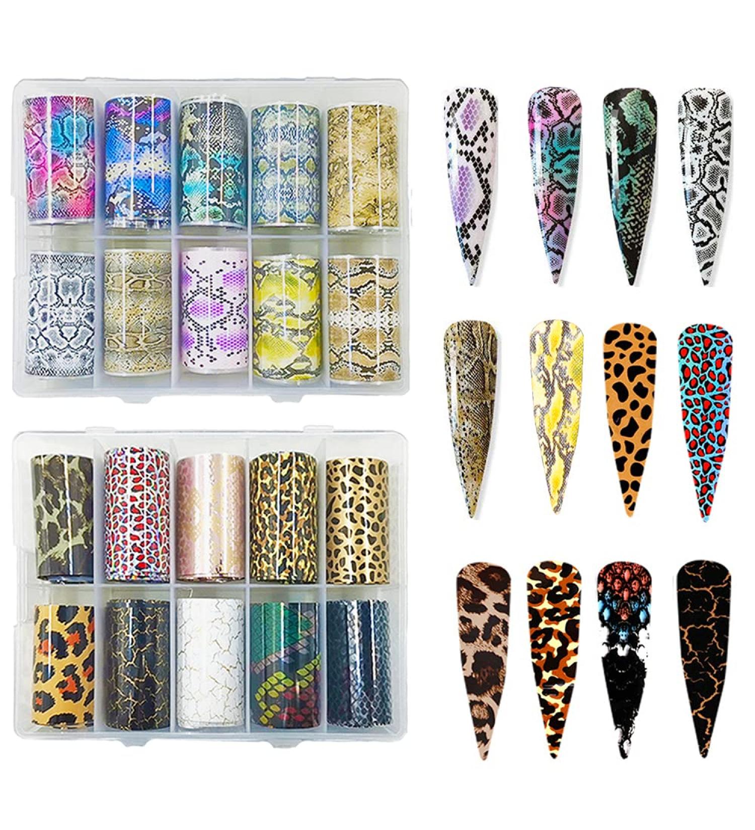 CHANGAR Animal Skin Style Nail Art Foil Transfer Decals 2 Boxes Serpentine Leopard Print Tiger Snake Skin Pattern Nail Foil Adhesive Stickers Starry Sky Manicure Transfer Tips Nail Art DIY Decoration - Buy Online on GoSupps.com