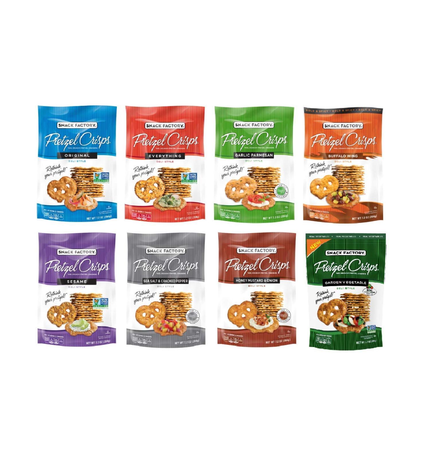 Snack Factory Deli Style Pretzel Cracker Crisps Variety Pack - 8 Flavors, 7.2 oz Bags (Pack of 8) - Buy Online on GoSupps.com