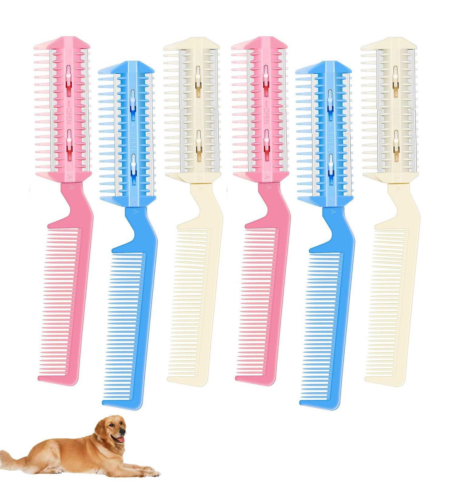 6 Pieces Hair Cutter Comb with Blades Pet Razor Comb Double Sides Removal Comb Dual Side Cutting Scissors for DIY Shorten Shape Thin Hair Gently Grooming Cutting Dogs Hair (Pink White Blue) - Buy Online on GoSupps.com