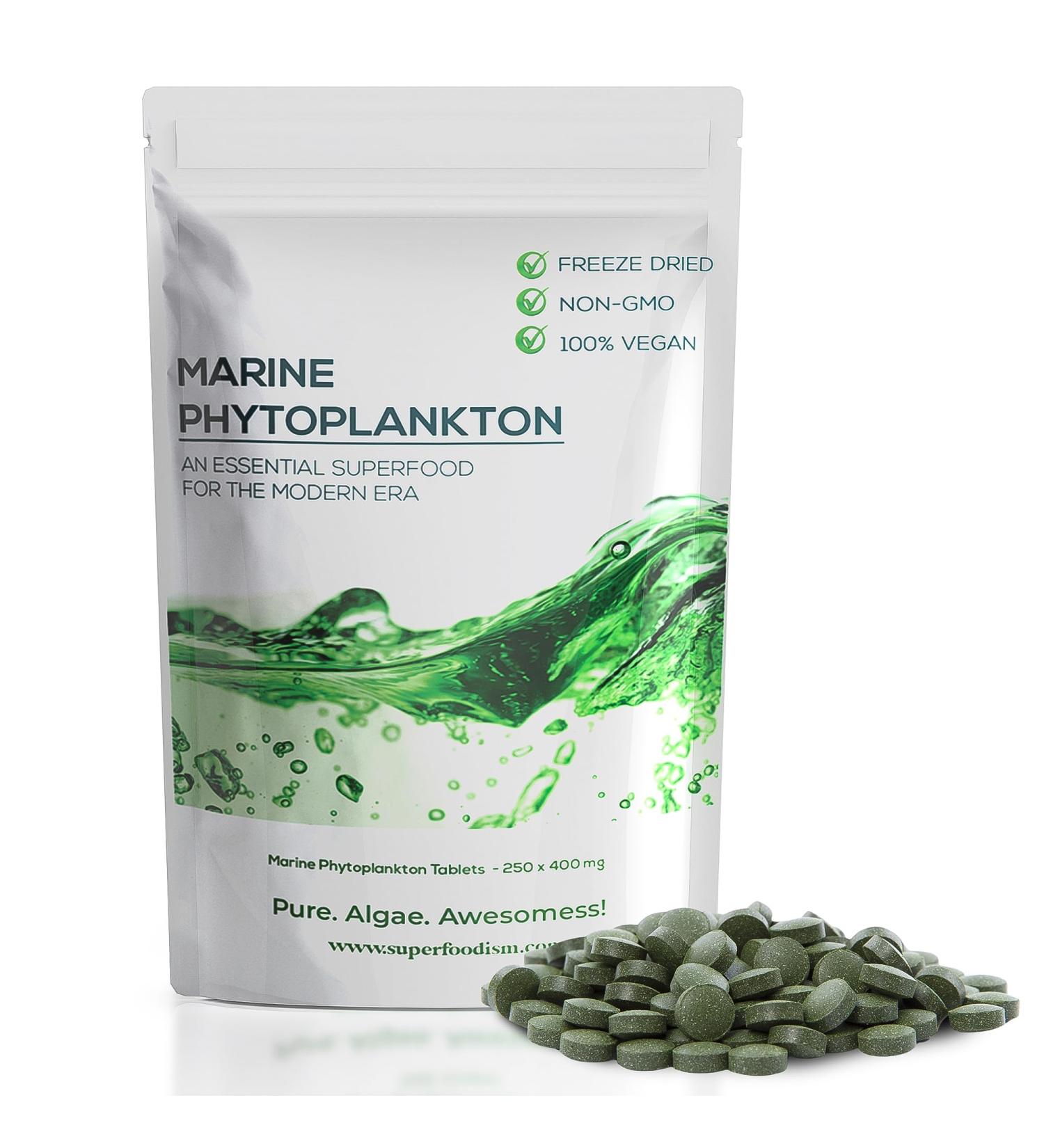 SuperFoodISM Marine Phytoplankton Supplement Superfood Rich in Omega-3 and Essential Nutrients (250 Tablets) - Buy Online on GoSupps.com