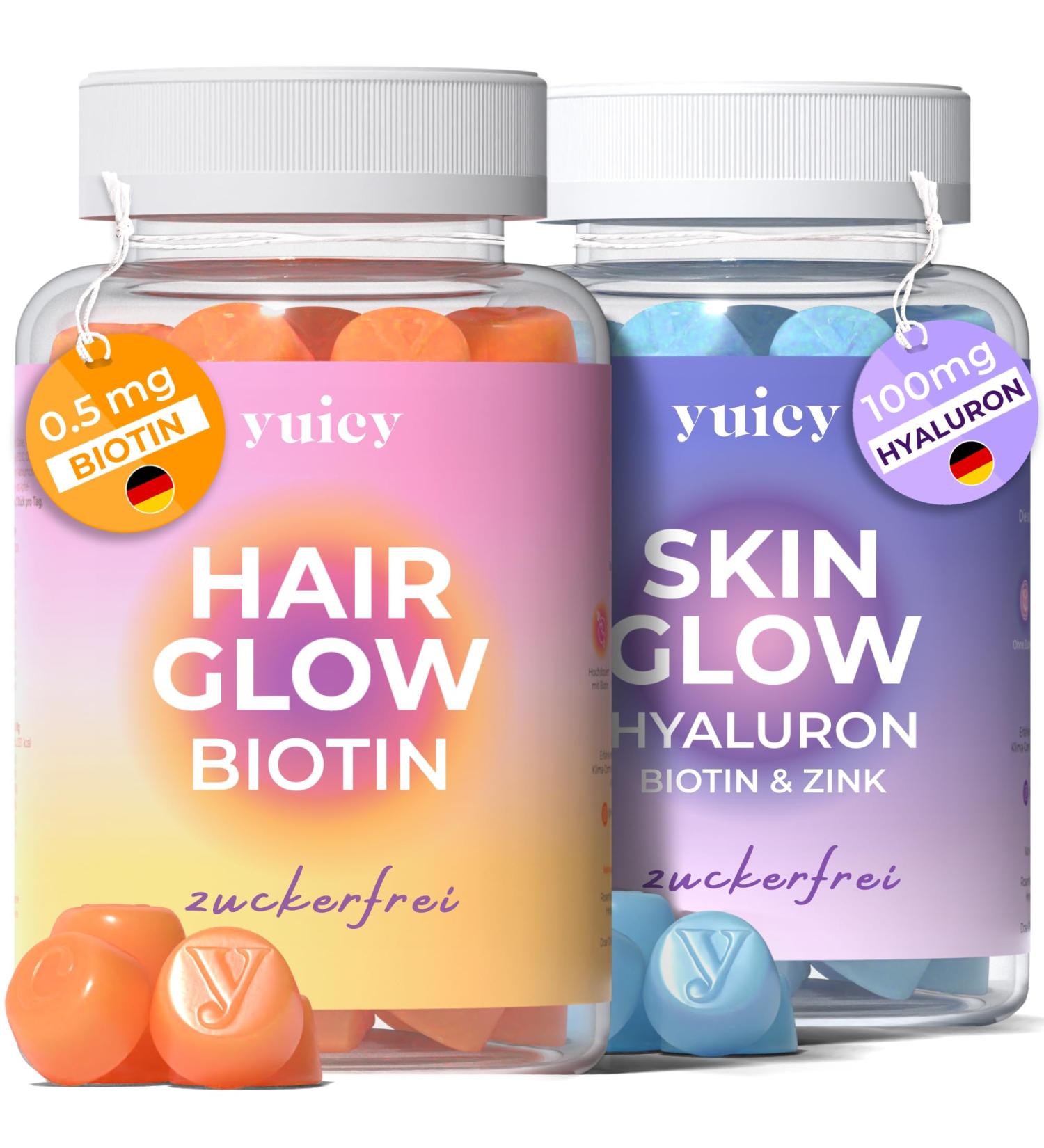 Yuicy HAIR GLOW Duo (120 Pieces) - Sugar-Free Hair & Skin Supplement - Pack of 2 - International Shipping Available - Buy Online on GoSupps.com