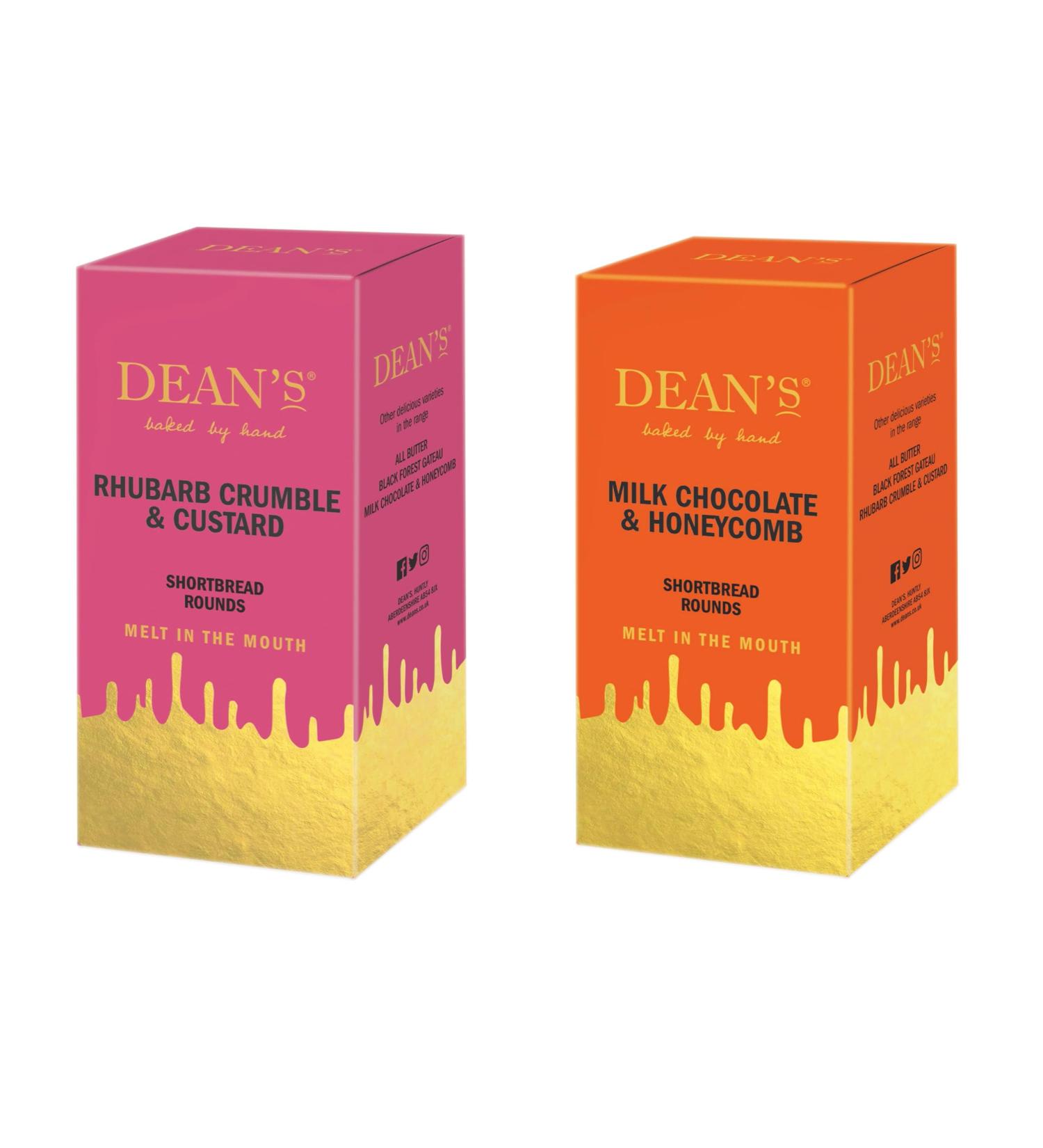 Dean's Flavoured Shortbread Rounds - Milk Chocolate & Honeycomb and Rhubarb & Custard (2 x 150 grams) - Buy Online on GoSupps.com