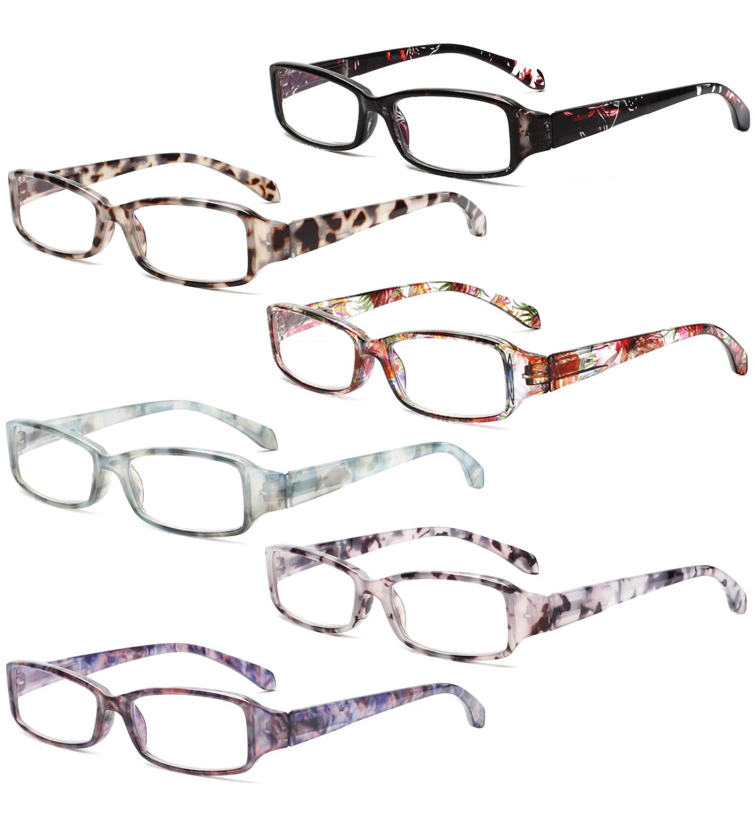 Ladies Reading Glasses - 6 Pairs Multi-Color Blue Light Blocking Eyewear with Spring Hinge - 1.5x Magnification - Buy Online on GoSupps.com