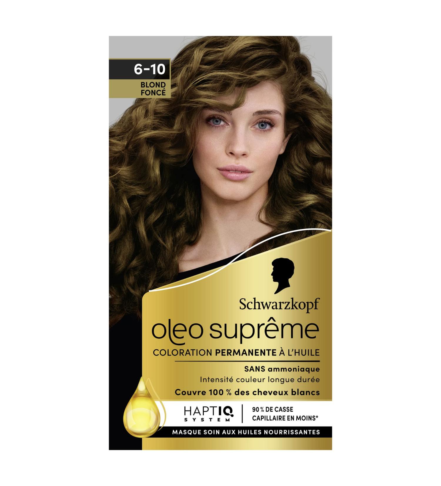 Schwarzkopf Oleo Supr me Permanent Oil Hair Color Long-Lasting Color and Shine Ammonia Free 100% White Coverage HaptIQ System Dark Blonde 6-10 - Buy Online on GoSupps.com