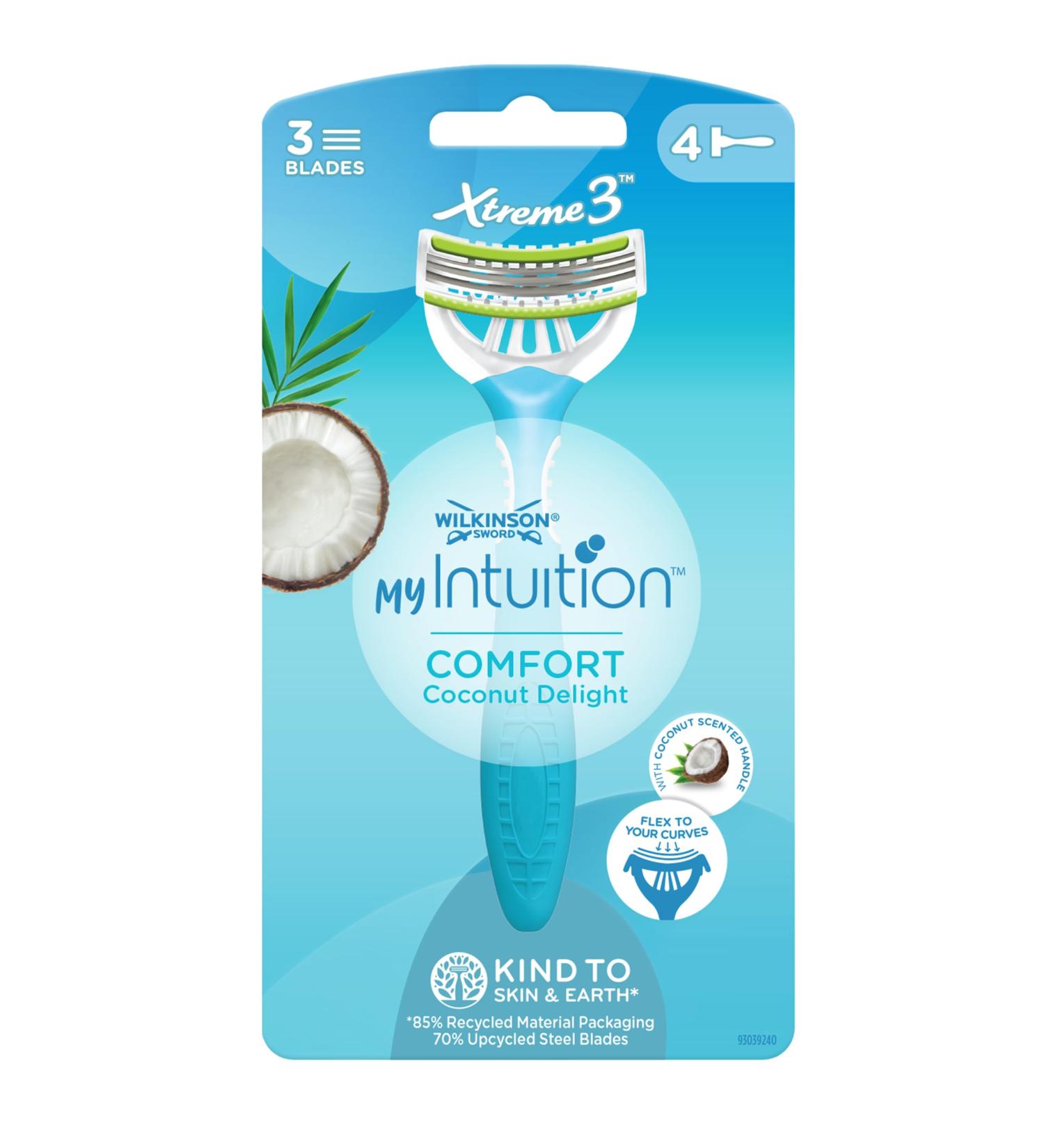 Wilkinson Sword - Myintuition Comfort Coconut Delight Xtreme 3 - disposable razor - Razor with 3 flexible blades for women - comfortable hair removal with lubricating strips - 4 pieces