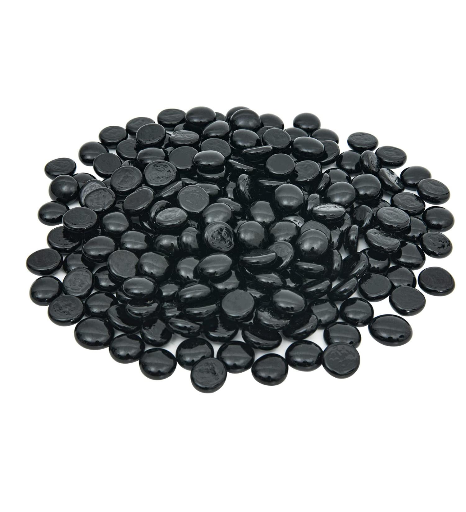 Hisredsun 290 Black Glass Stones - 1.35 kg Decorative Pebbles for Vase Aquarium Flowerpot & Landscaping - 17-20mm Flat Marble Pearls - Buy Online on GoSupps.com