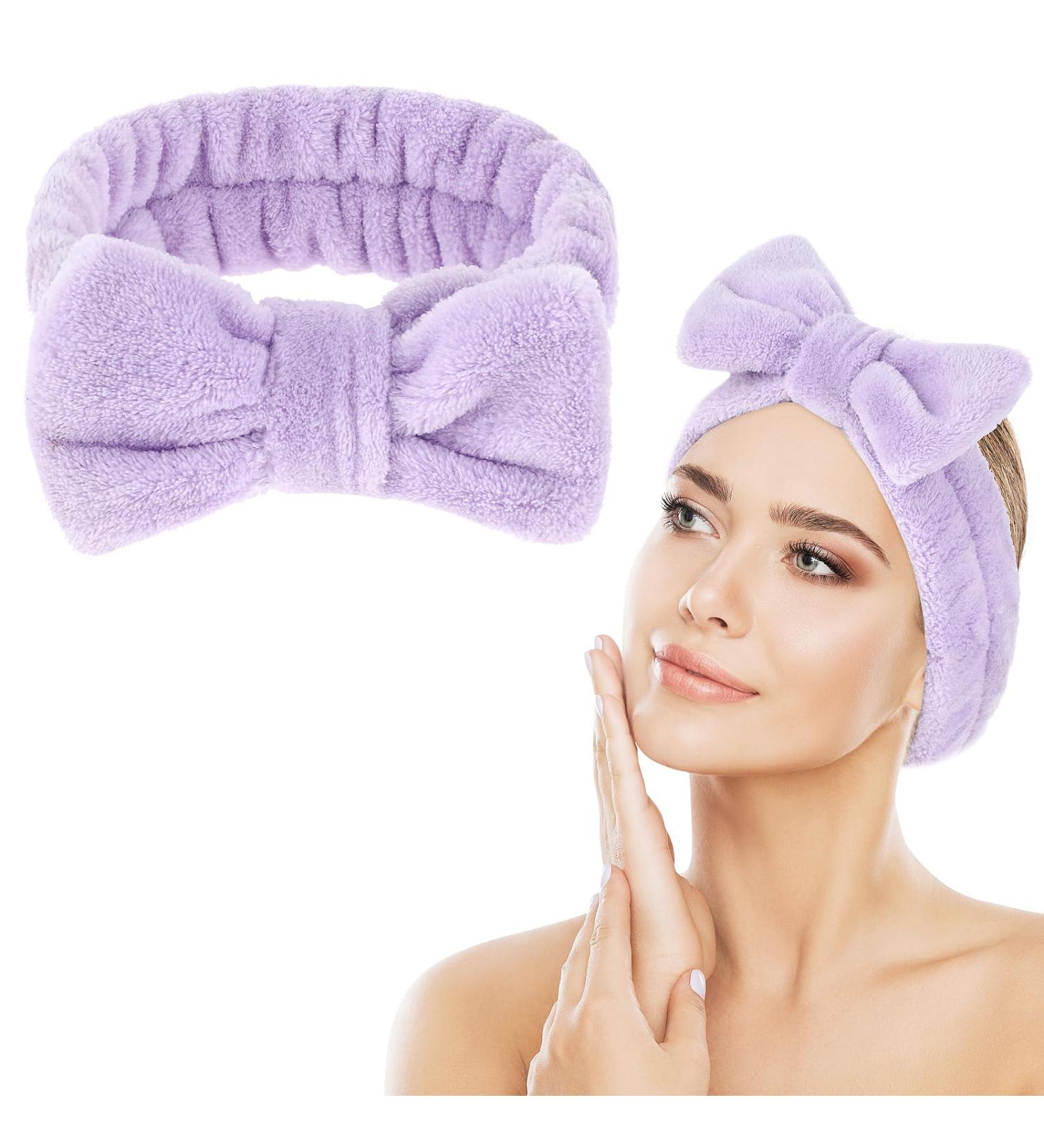 Buy Violet Spa Bowknot Headband for Women - Coral Fleece Makeup Hair Band & Elastic Cosmetic Head Wrap for Skin Care & Shower - Buy Online on GoSupps.com
