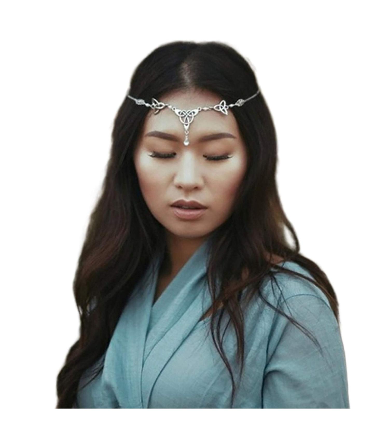 Designer Gothic Crystal Head Chain Pendant for Women and Girls - Silver Halloween Hair Jewelry - Buy Online on GoSupps.com