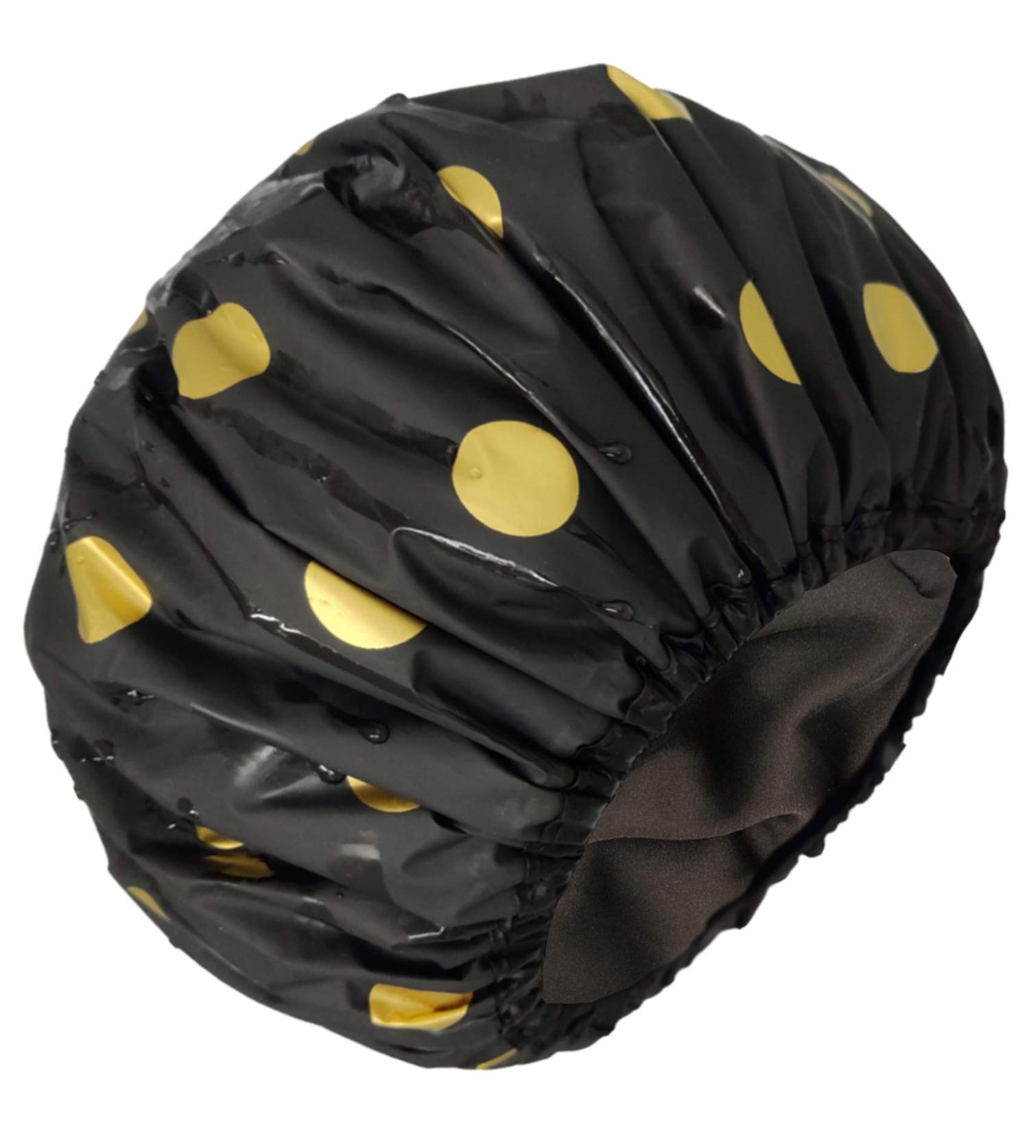Double Layer Satin Lined Shower Cap | Waterproof | Extra Large | Golden Dot Design - Buy Online on GoSupps.com