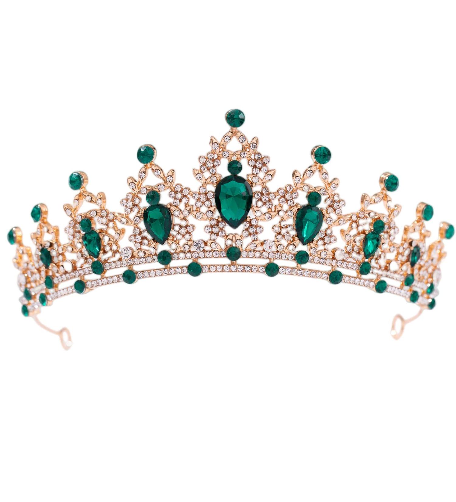 FORSEVEN Crystal Wedding Tiara for Women - Gold+Green Princess Crown Headband - Buy Online on GoSupps.com