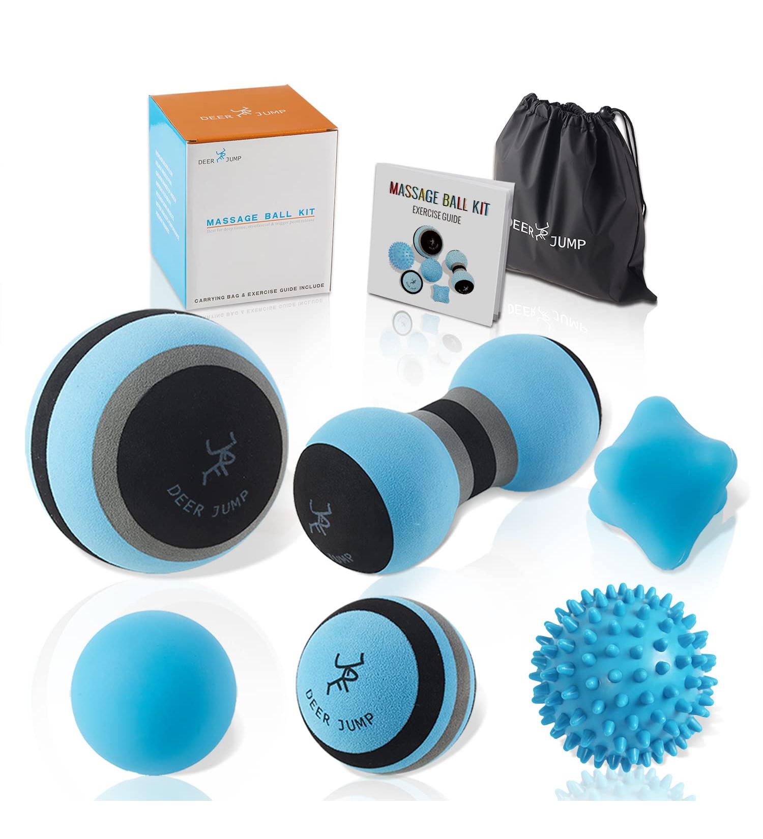 6-Piece Massage Ball Set for Myofascial Release & Trigger Point Therapy - Includes Large Foam, Small Foam, Lacrosse, Peanut, Spiky & Hand Exercise Balls - Carry Bag & Guide, Blue - Buy Online on GoSupps.com