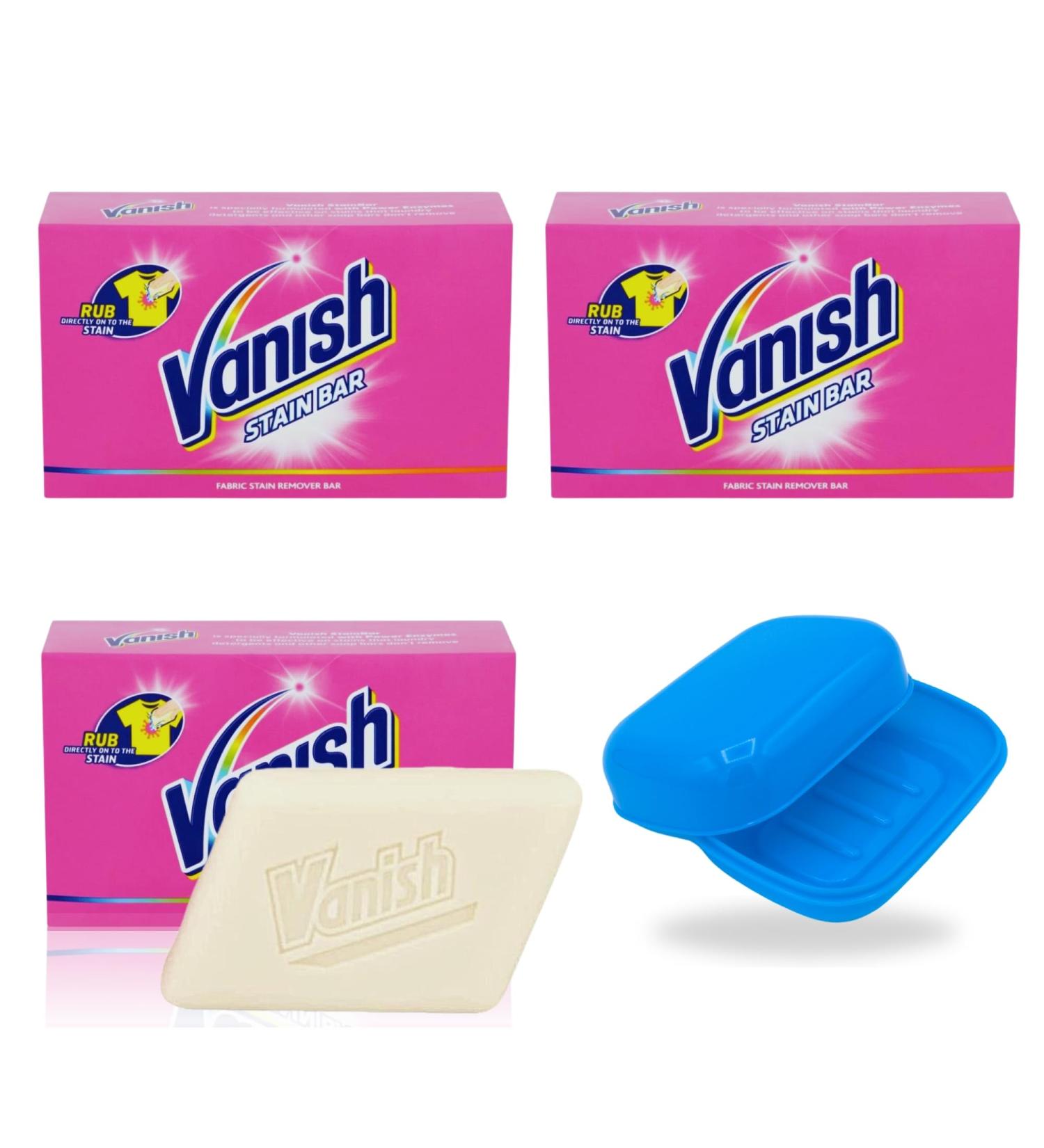 Laundry Soap Bar Bundle with Vanish Soap Bar Stain Remover for Clothes 3 x 75g and Glameno Soap Dish with Lid - Buy Online on GoSupps.com