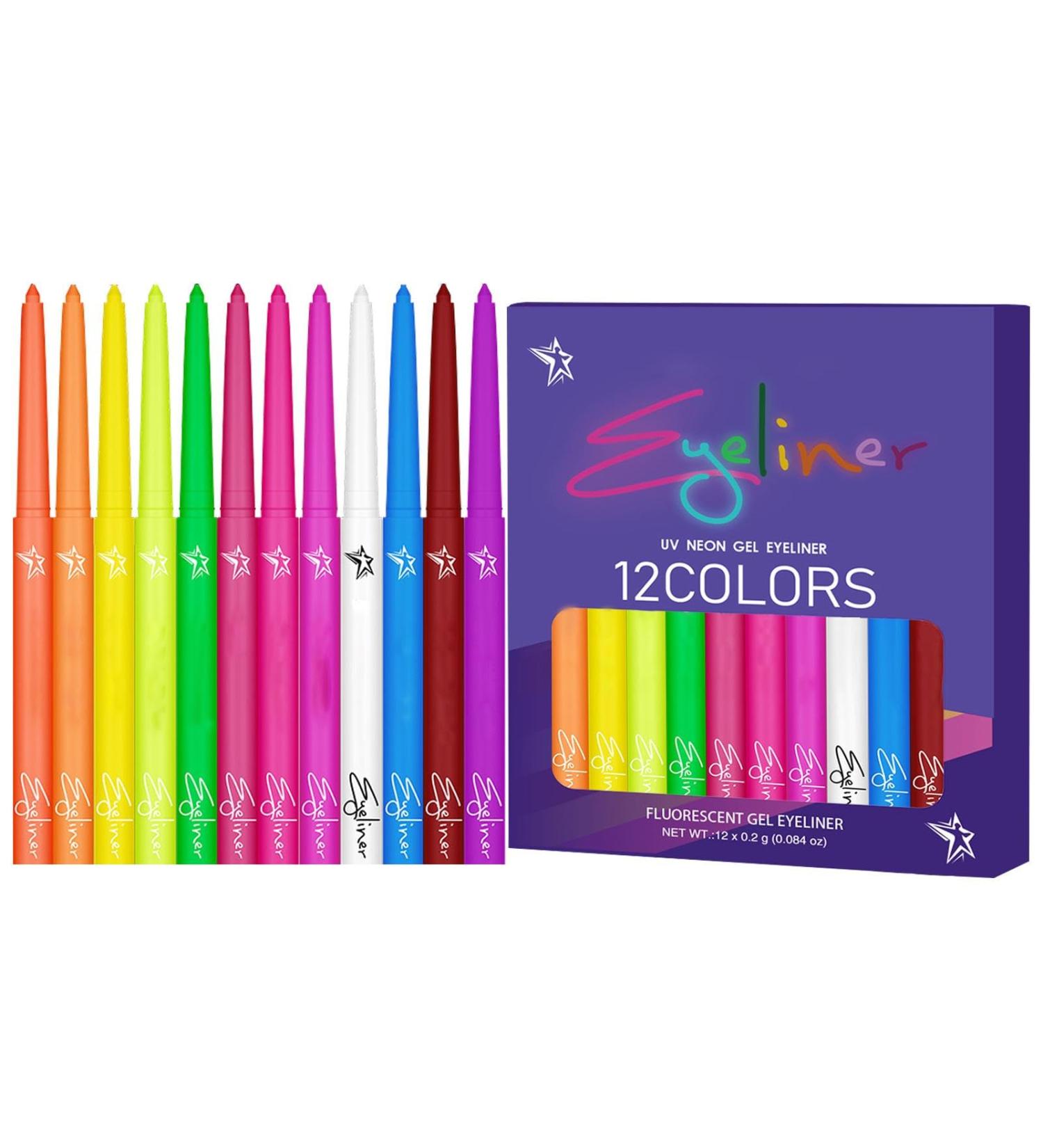 Color Eye Liner UV Fluorescent Rainbow Eye Liner 12 Colors Quick-Drying Waterproof | Neon Glow Supplies Highly Pigmented Graphic Liners for Long-lasting Wearing - Buy Online on GoSupps.com
