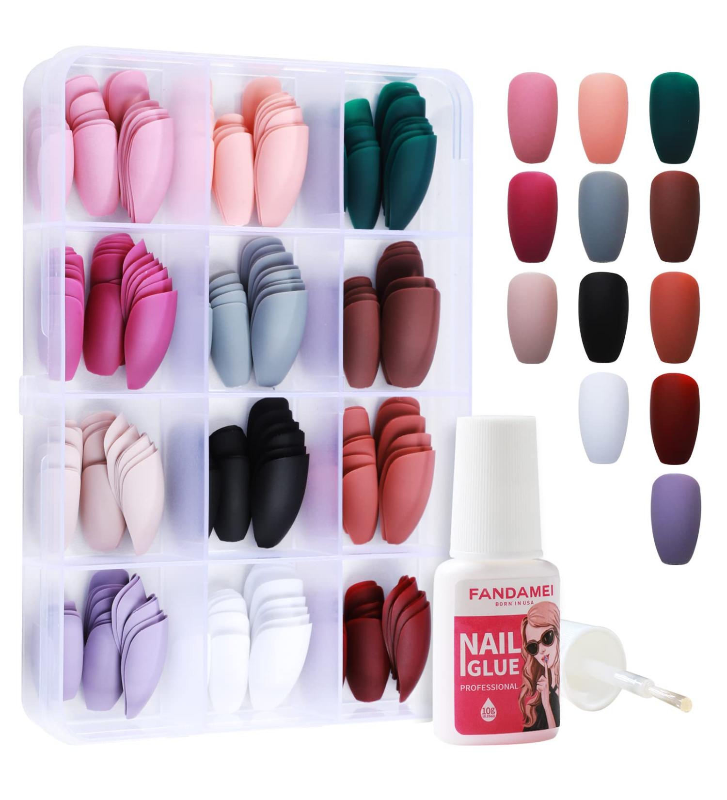 288PCS Matte Press on Nails Acrylic Short Fake Nails - 12 Packs Medium Length Full Cover Ballerina Coffin Nails with Nail Tips Glue - 12 Color False Nails for Nail Art DIY - Buy Online on GoSupps.com