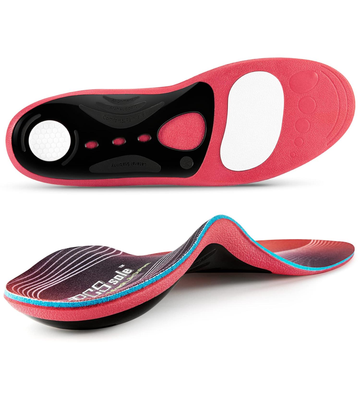 PCSSole High Arch Support Insoles - Orthopedic Shoe Inserts for Flat Feet & Plantar Fasciitis - Men & Women (6-9) - Red 26cm - Buy Online on GoSupps.com