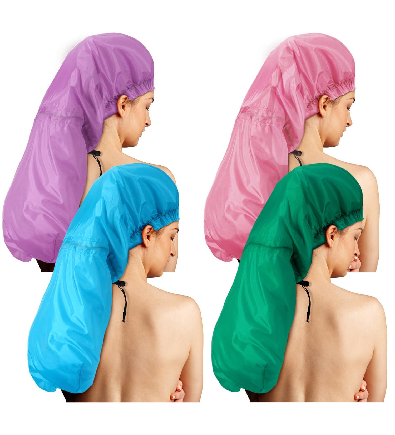 4 Pcs Jumbo Braids Shower Caps for Women - Extra Large Waterproof Hair Bonnets in Pink, Blue, Green, Purple - Buy Online on GoSupps.com